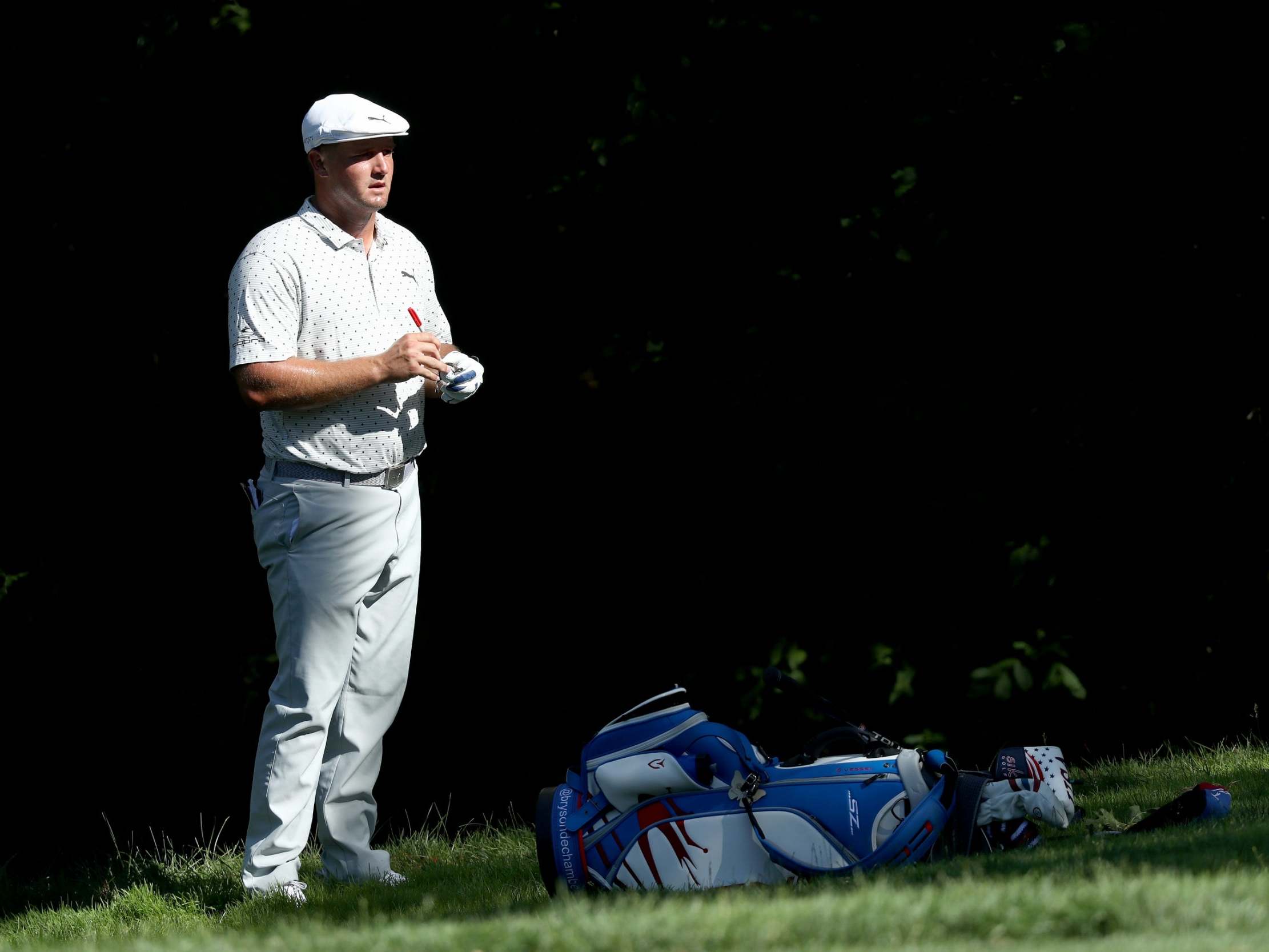 Bryson DeChambeau during his troubled 15th hole