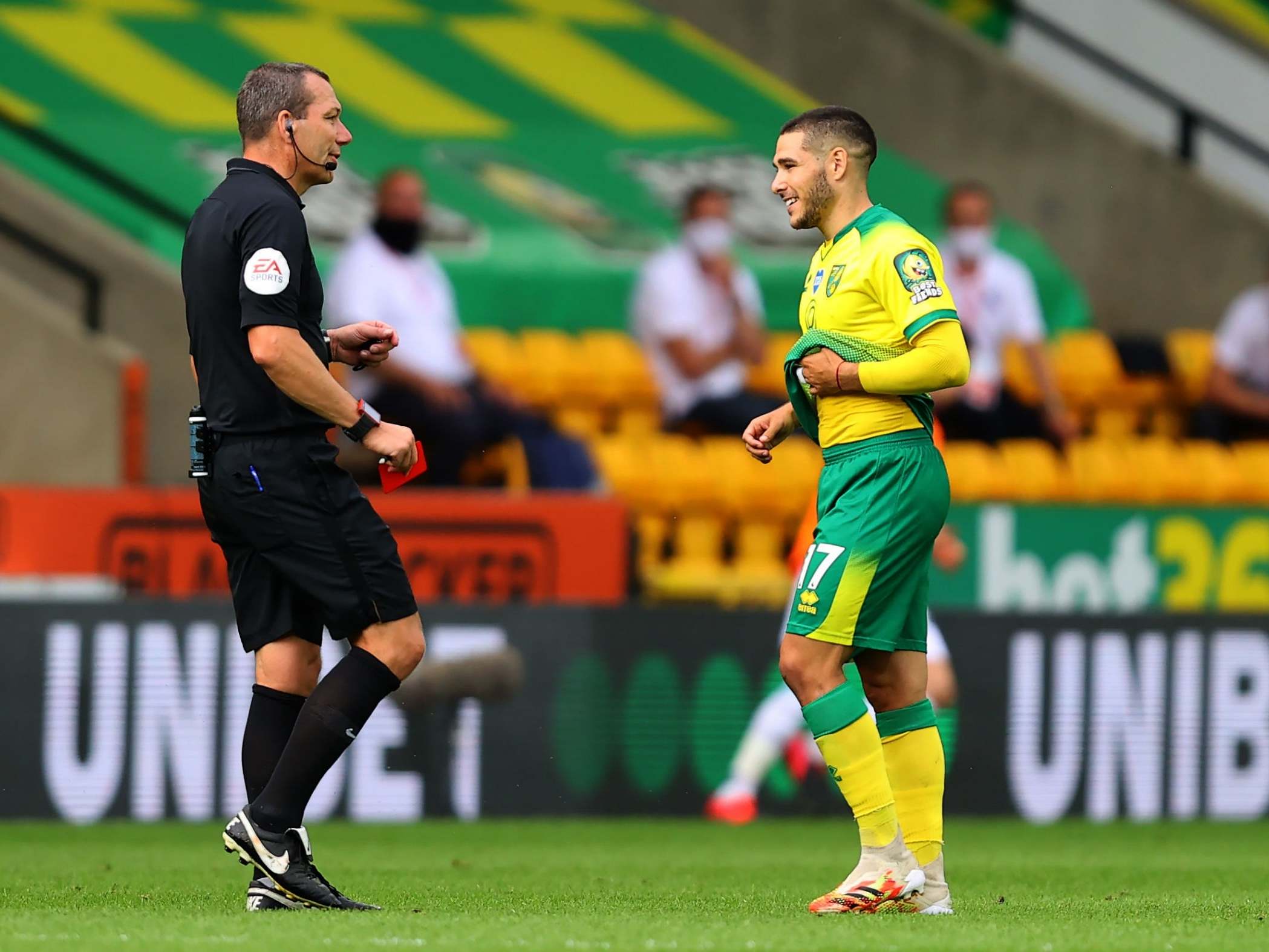 Emiliano Buendia saw red early for an elbow