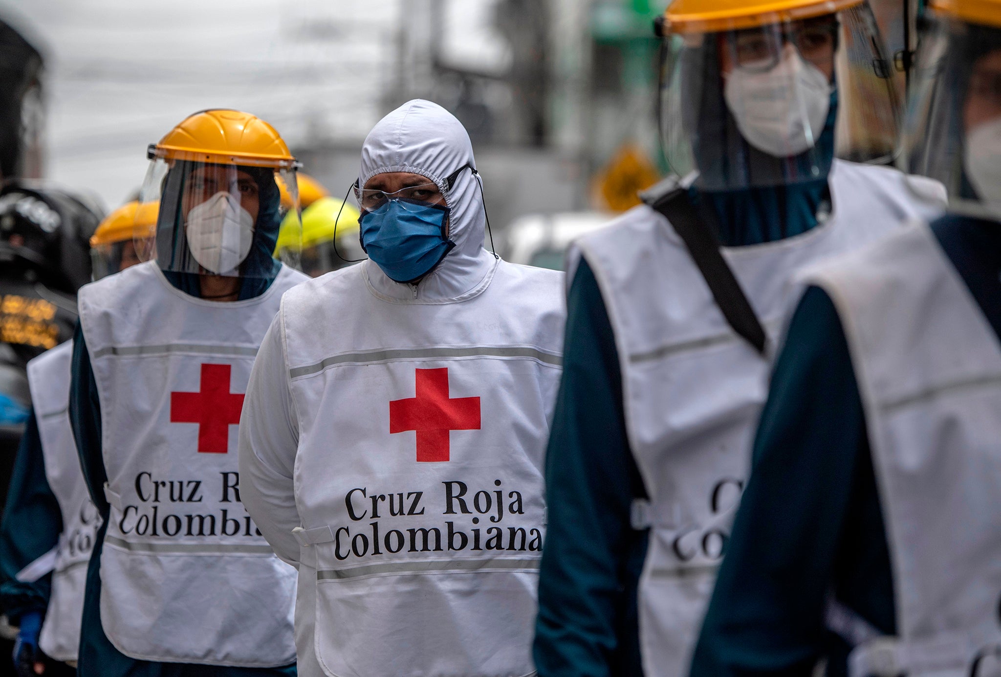 Members of the Red Cross in the Ciudad Bolivar neighbourhood in Bogota, Colombia