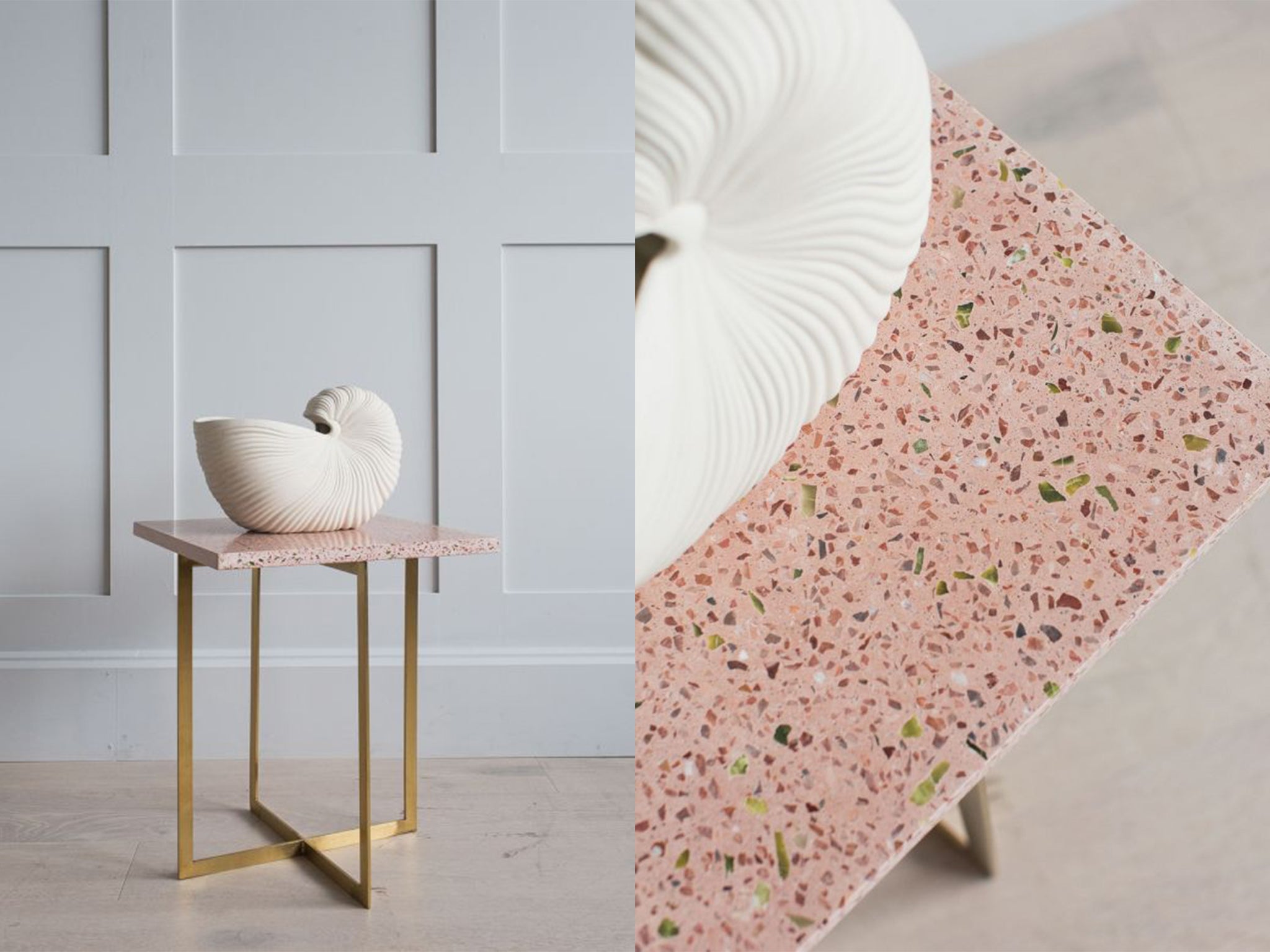 Revamp your tabletops with this gold-legged piece (Rose &amp; Grey)