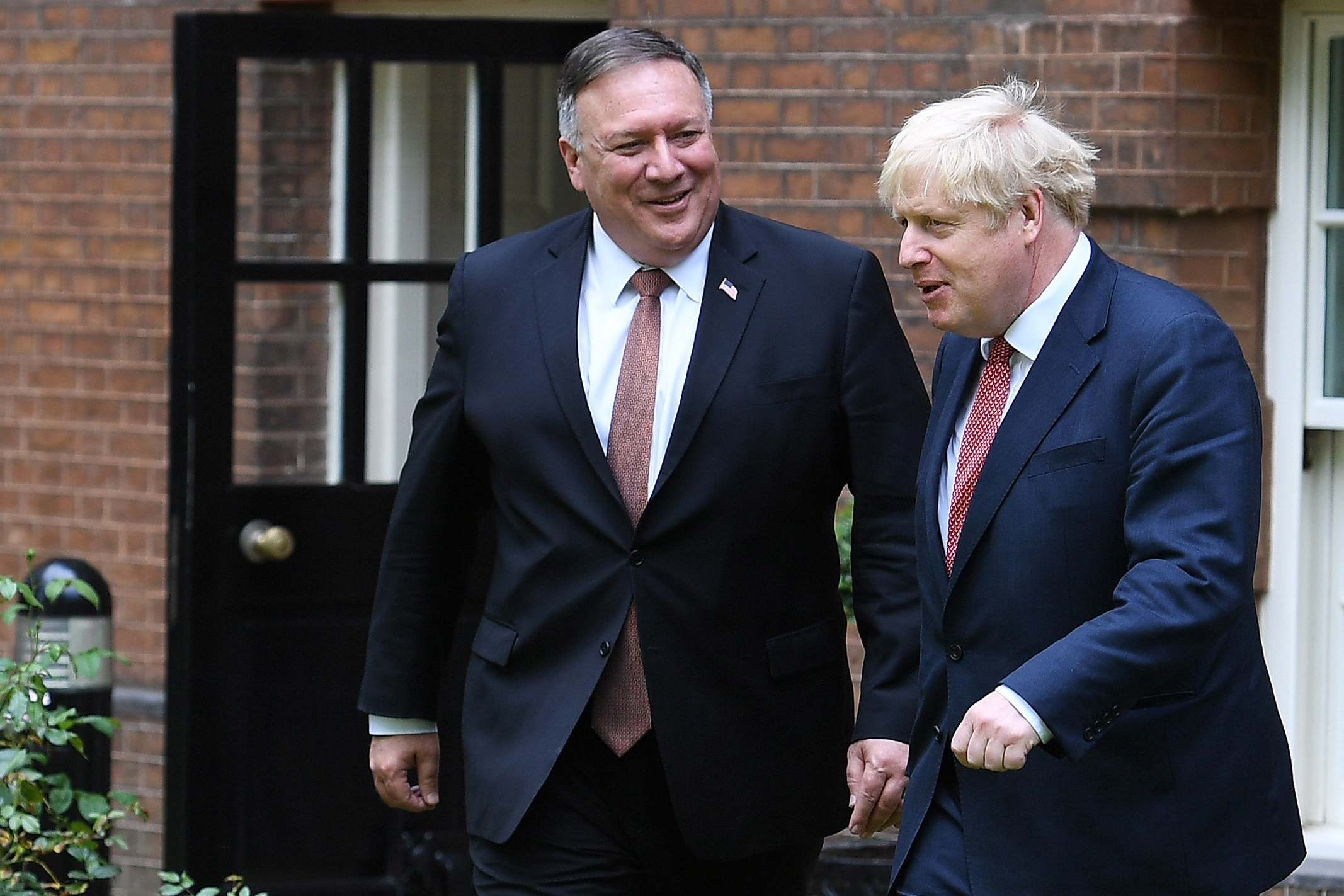 US secretary of state Mike Pompeo is welcomed to Downing Street by Boris Johnson