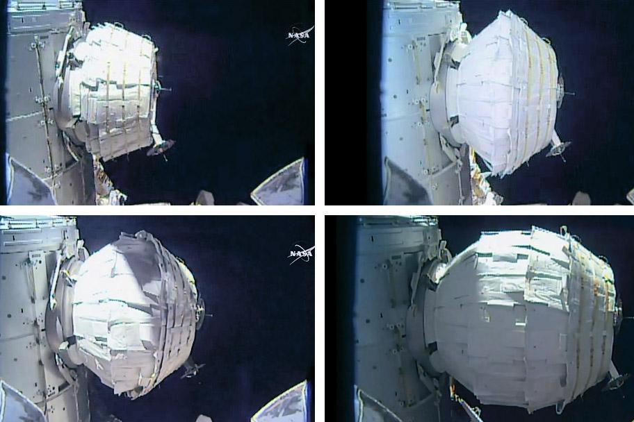 The Beam expansion took several hours as astronaut Jeff Williams sent two dozen pulses of air into the expandable module (Nasa)