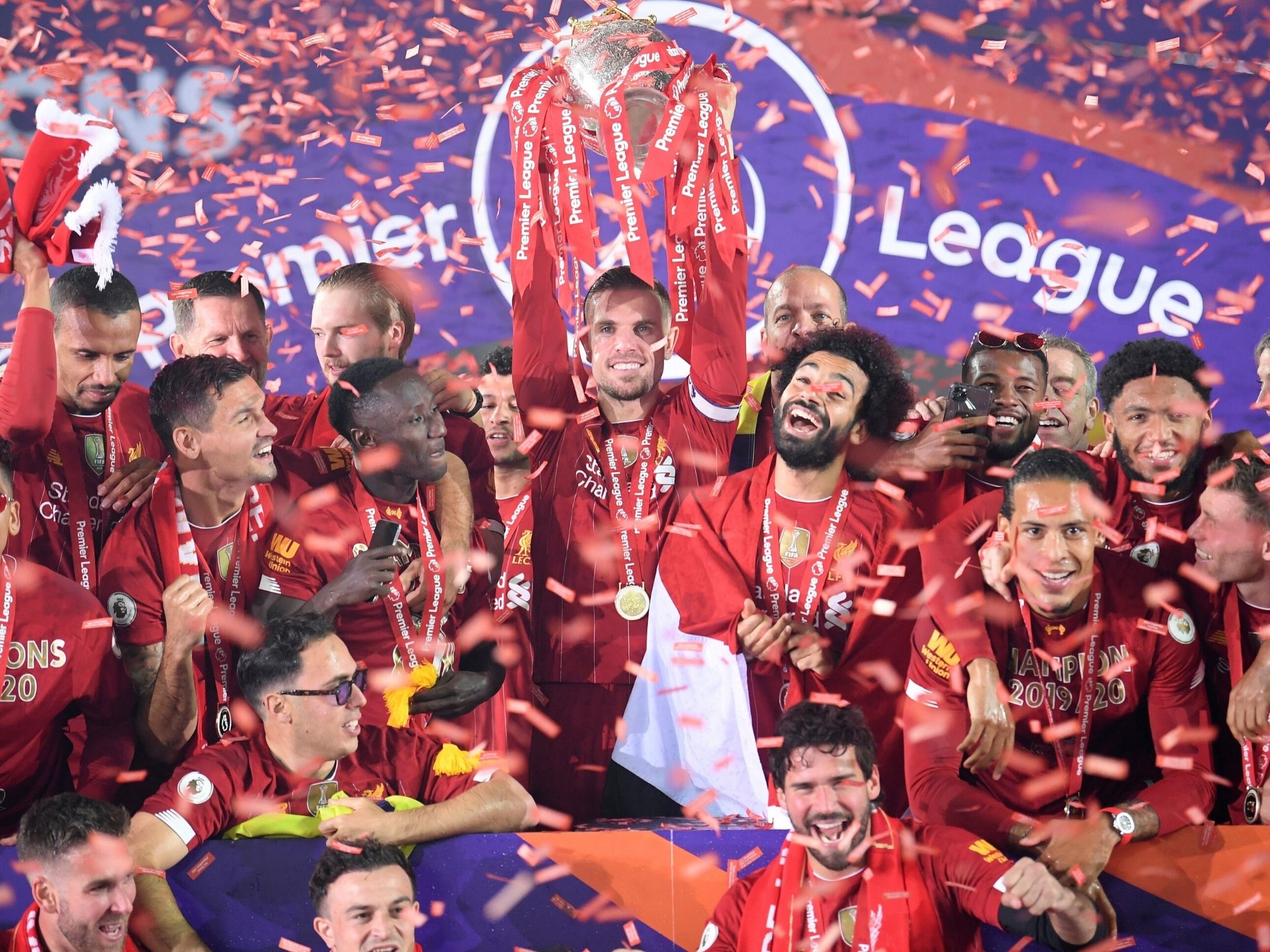 Liverpool celebrate with the trophy