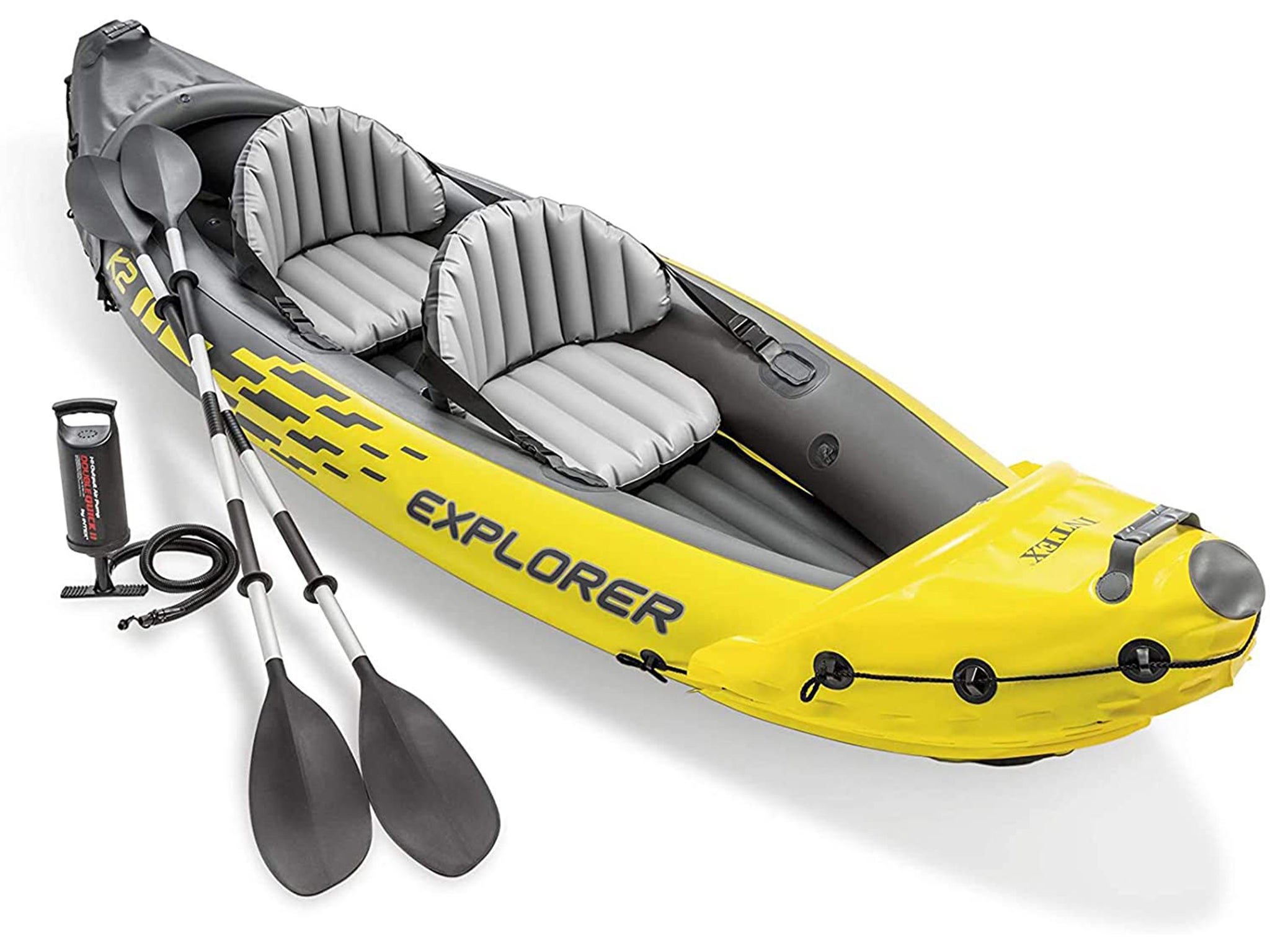 Bold, bright and practical, this two-seater kayak is well equipped for the water