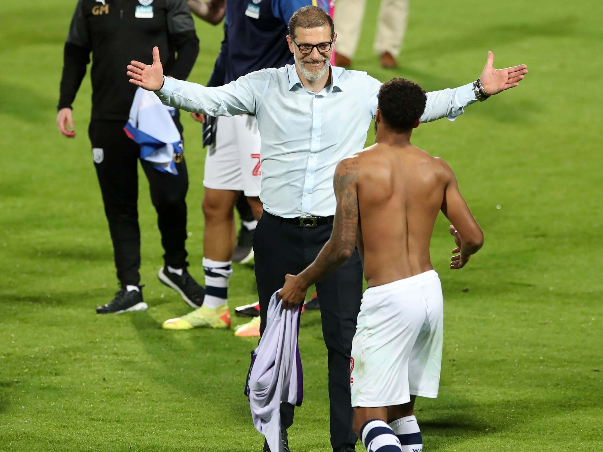 Slaven Bilic celebrates after West Brom secured promotion to the Premier League