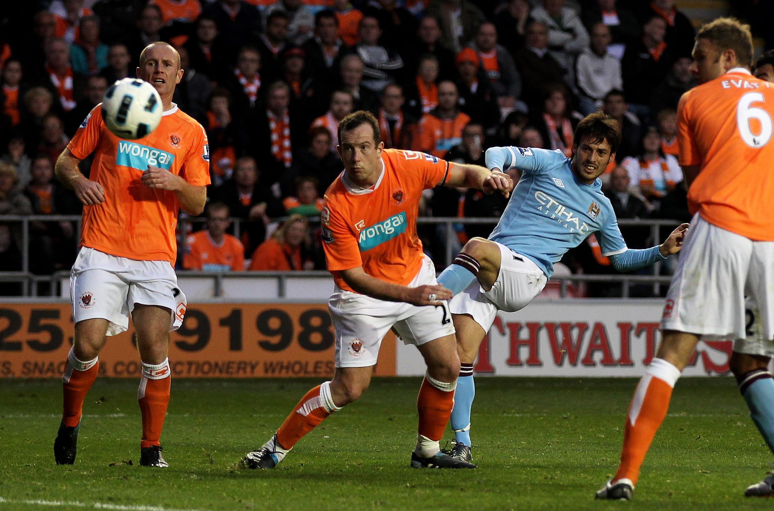 Silva scoring his first Premier League goal against Blackpool