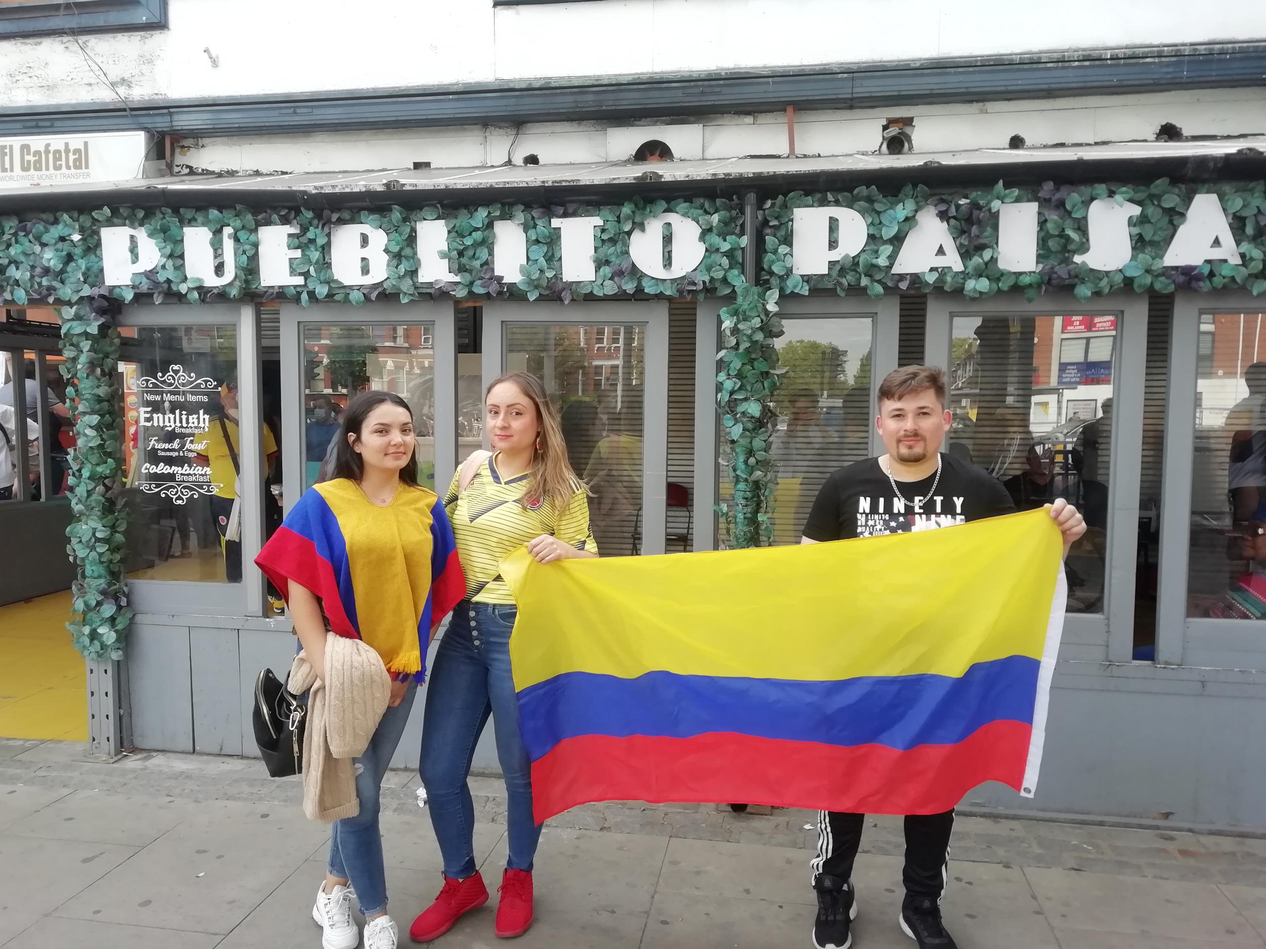 Young Colombians Juliana, Valentina and Santiago at the protest on Thursday