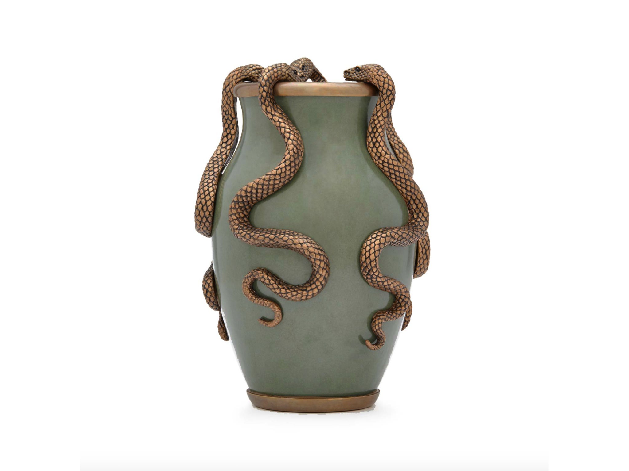 Fill with lush, green leaves and make this serpent vase a centrepiece