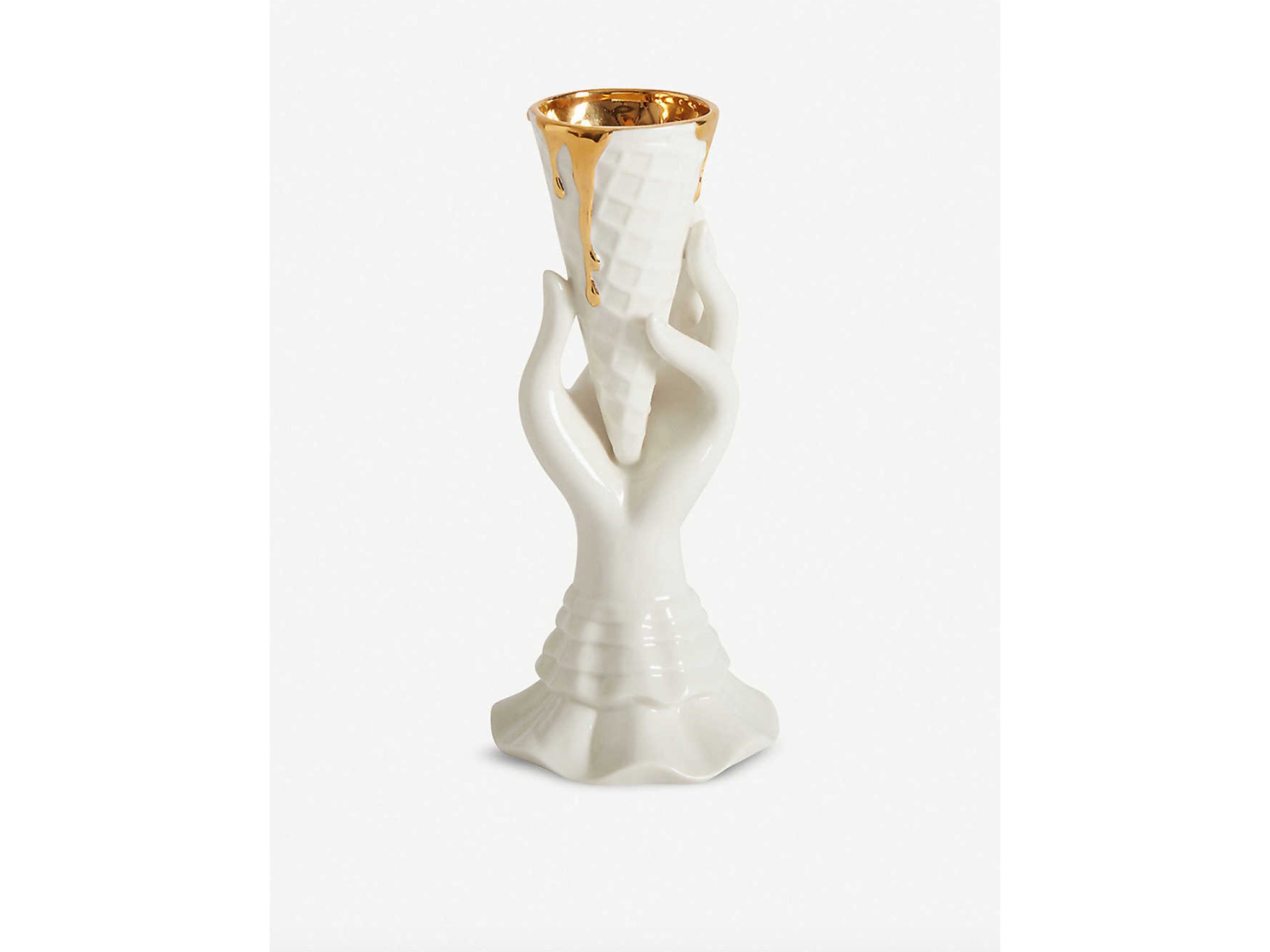 This gold-gilded ice cream cone will add a playful touch to any mantelpiece