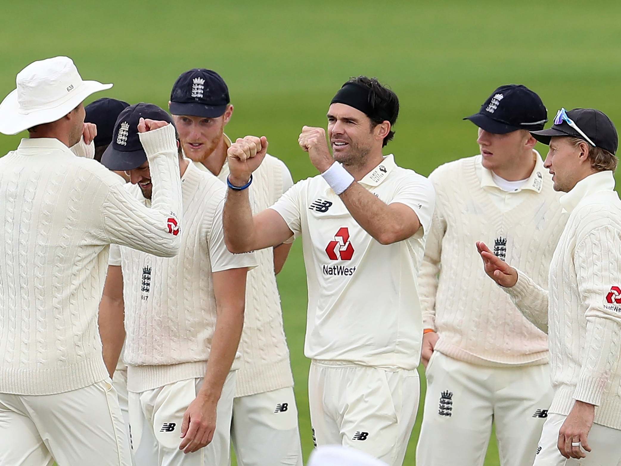 James Anderson celebrates after tacking the wicket of Shai Hope