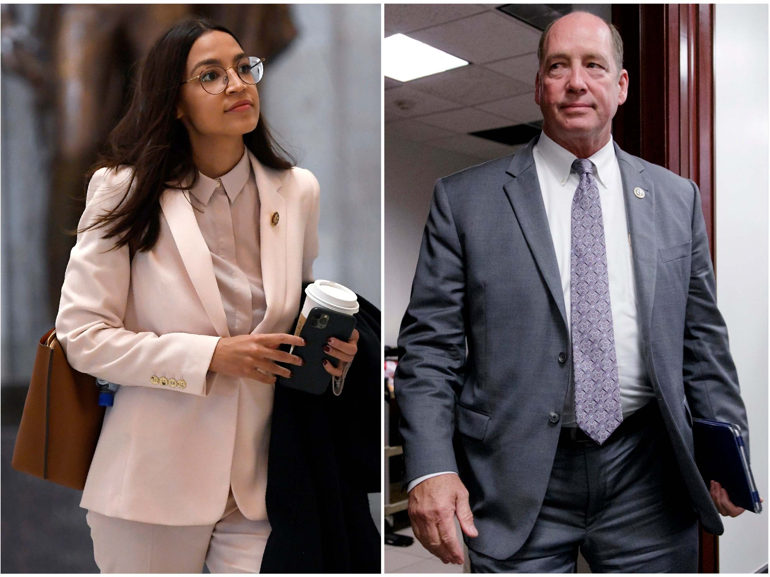 Rep. Alexandria Ocasio-Cortez, left, was called a ‘f****** b****’ on the steps of the US Capitol by Rep. Ted Yoho, a Republican from Florida, in 2020