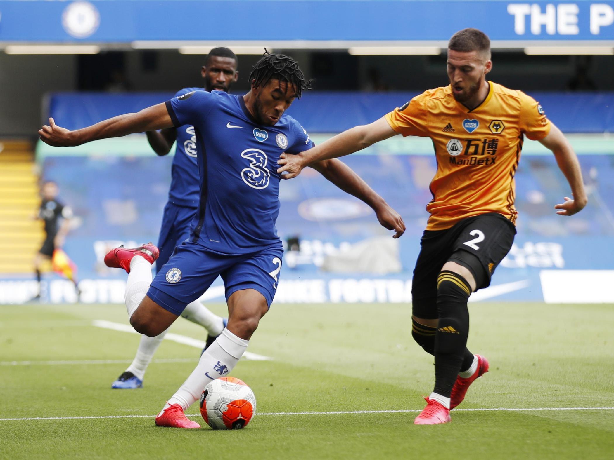 Chelsea's Reece James in action with Wolverhampton Wanderers' Matt Doherty