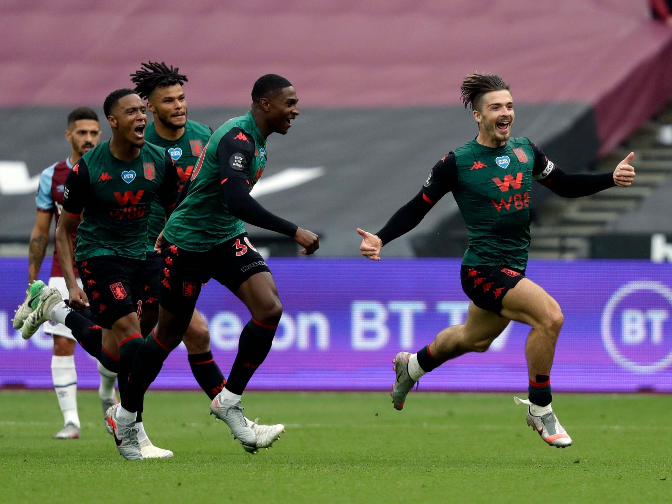 Jack Grealish celebrates after scoring Aston Villa’s goal against West Ham