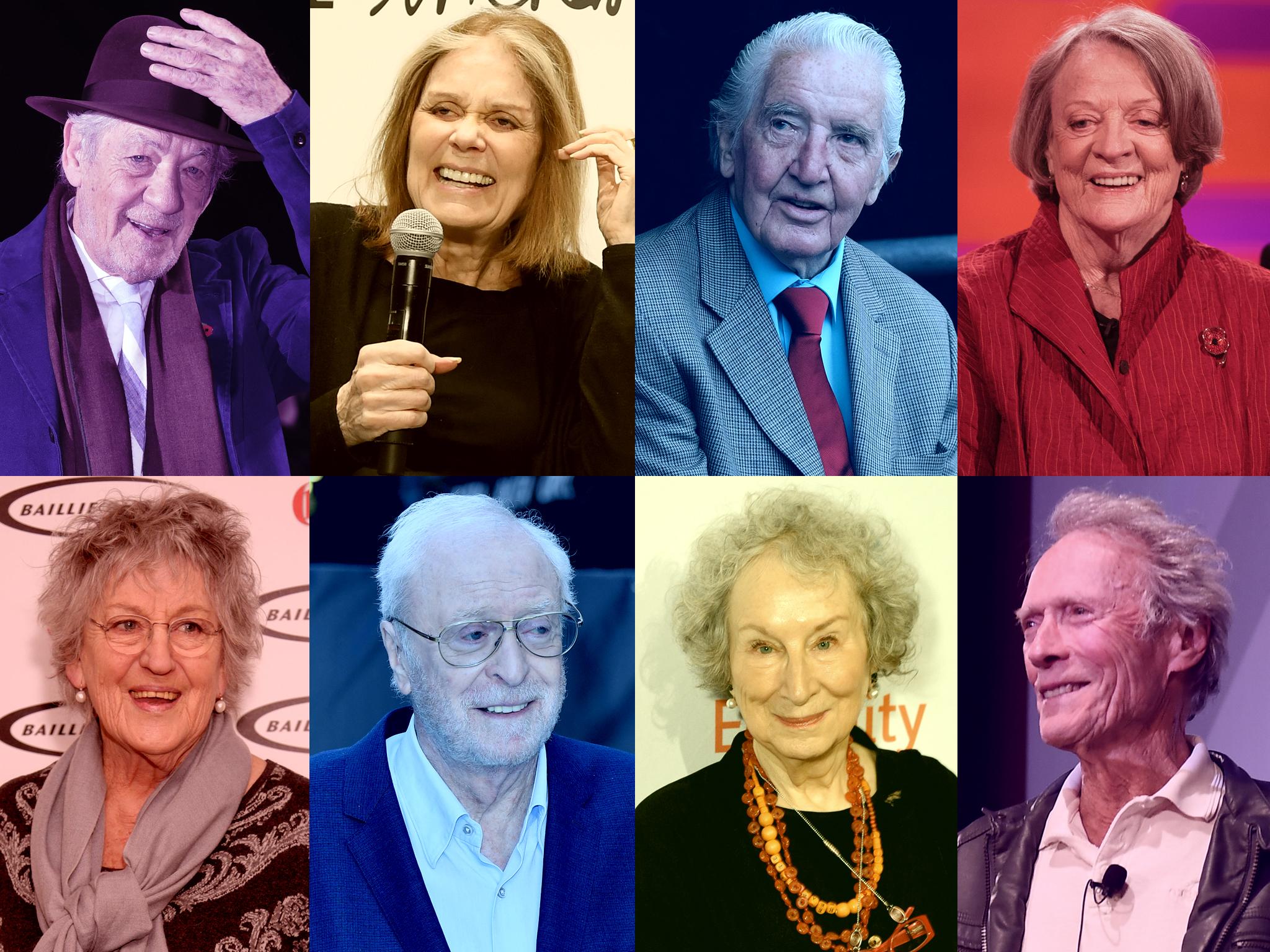 Feisty octogenarians (clockwise from top left): Ian McKellen, Gloria Steinem, Dennis Skinner, Maggie Smith, Clint Eastwood, Margaret Atwood, Michael Caine and Germaine Greer