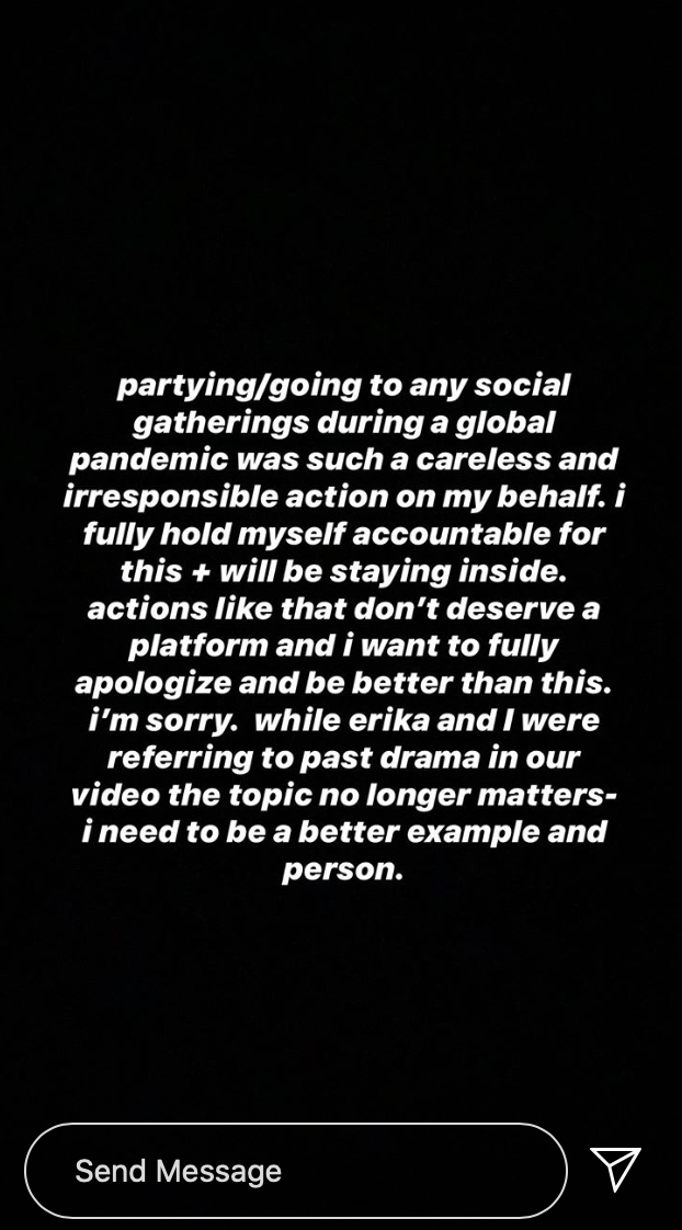 Tana Mongeau apologises for attending party during pandemic (Instagram)