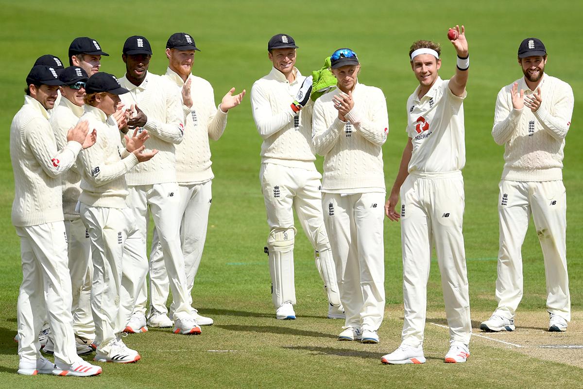 Stuart Broad celebrates claiming his 500th wicket