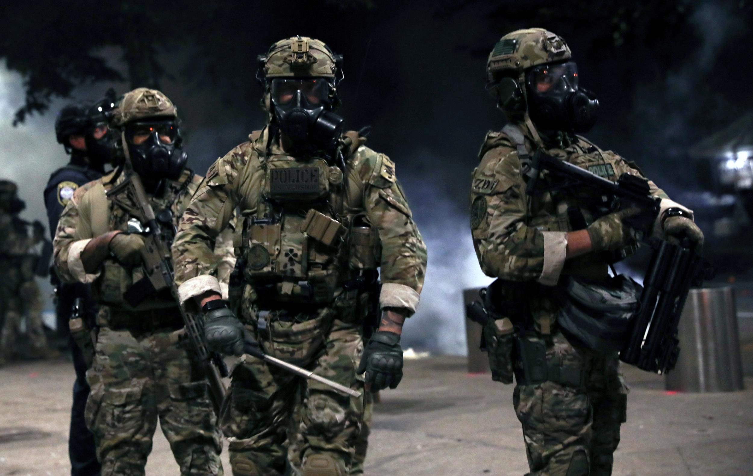 Federal security forces during a demonstration in Portland