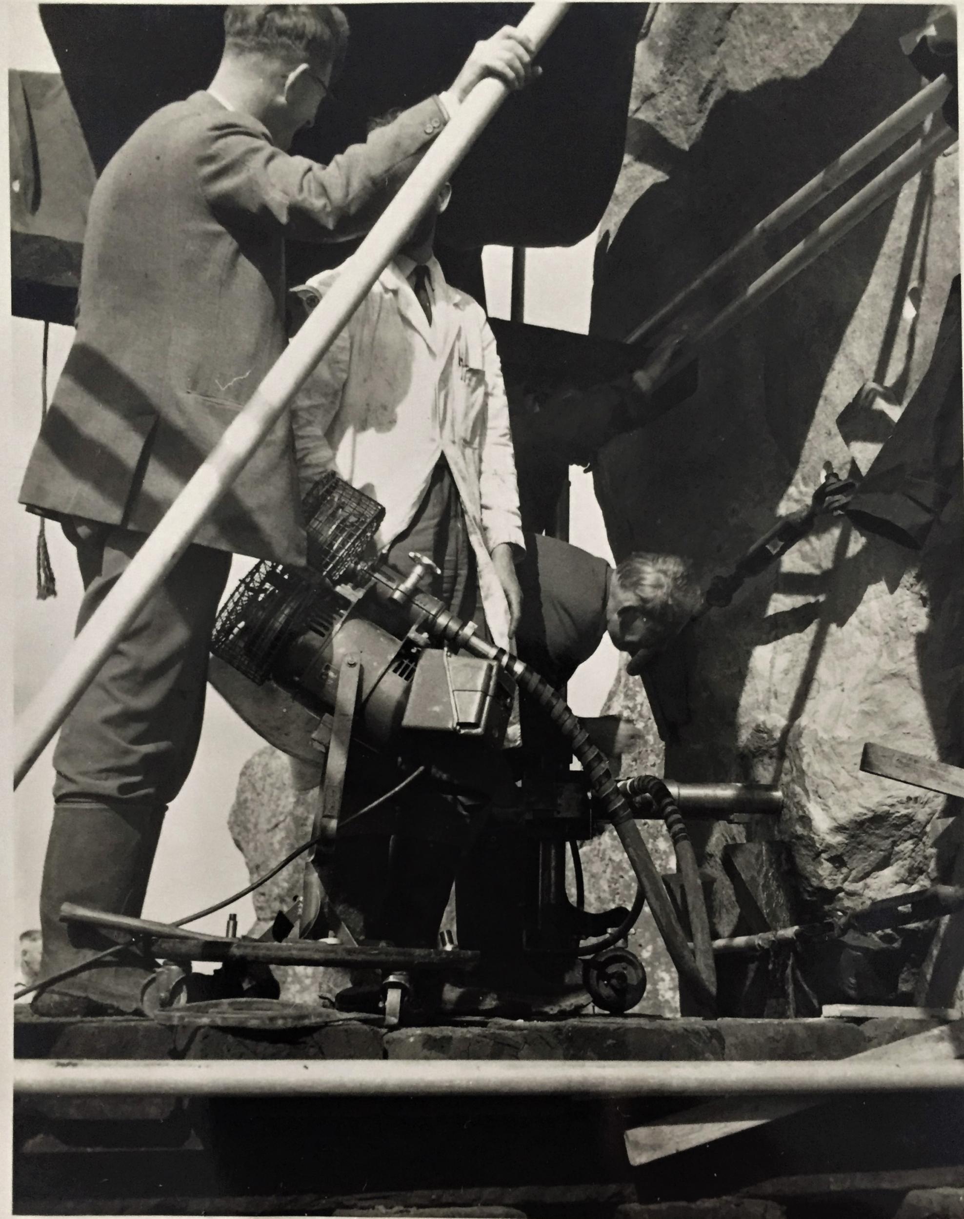 Drilling work at Stonehenge in 1958 during which cores of sarsen stone were extracted from Stone 58