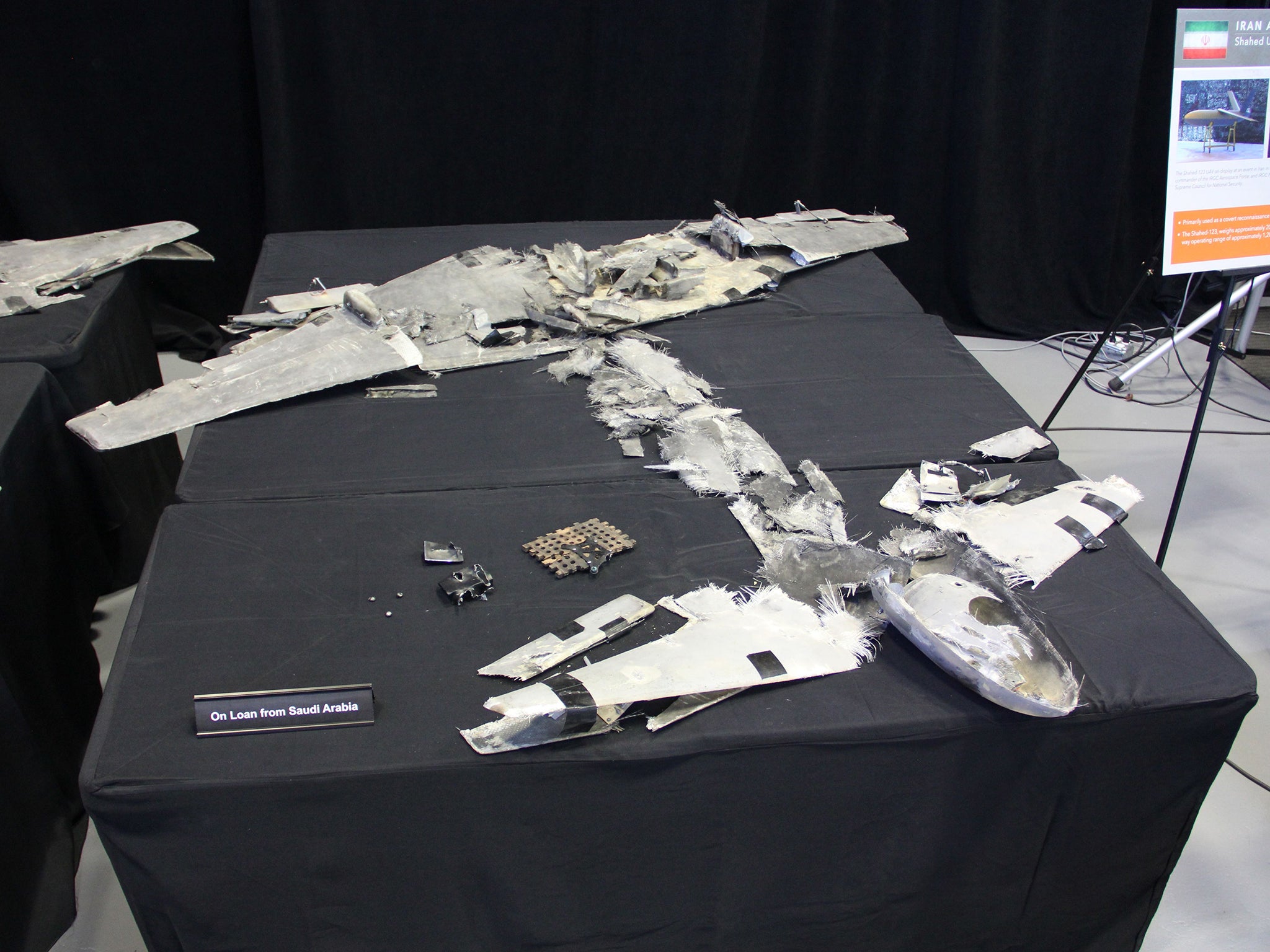 An alleged Iranian drone on display at a US military base in Washington