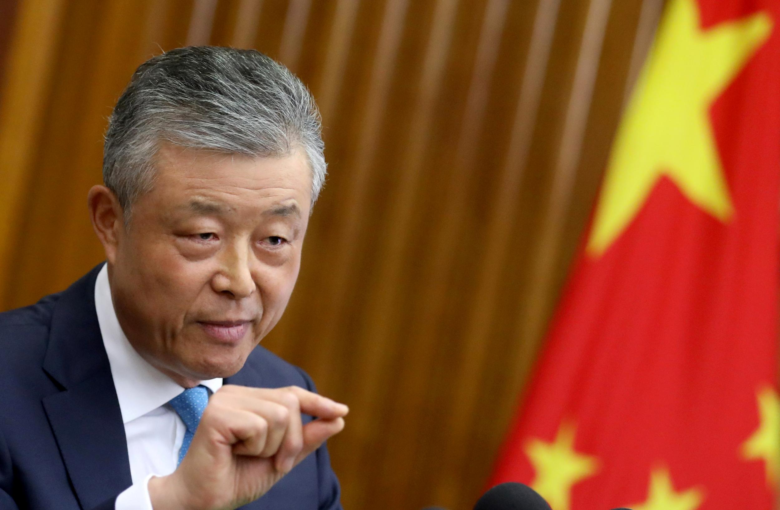 Chinese Ambassador to Britain Liu Xiaoming during a news conference in London