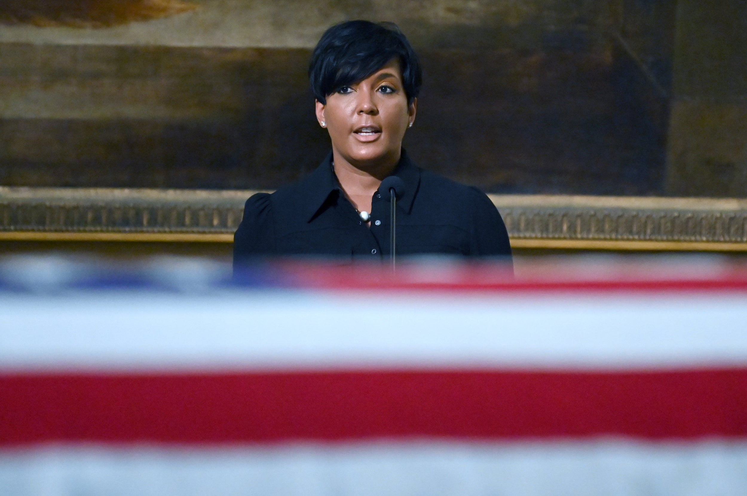 Atlanta mayor Keisha Lance Bottoms at the funeral of civil rights hero John Lewis at the Ebenezer Baptist church in Atlanta, Georgia