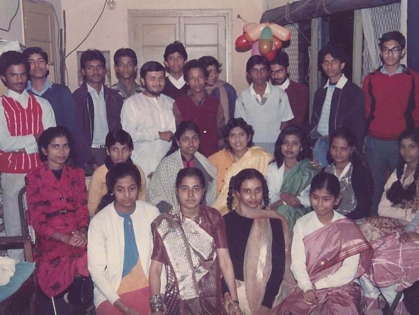 Romy (front, second from left) at her friend Reshmi’s house. As children they would ask her dad’s colleagues to bring back a list of food from Bihar when they visited