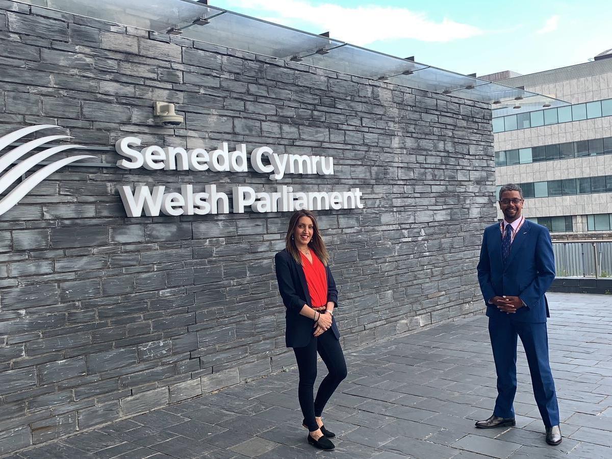 Rosena Allin-Khan and Vaughan Gething outside the Welsh parliament