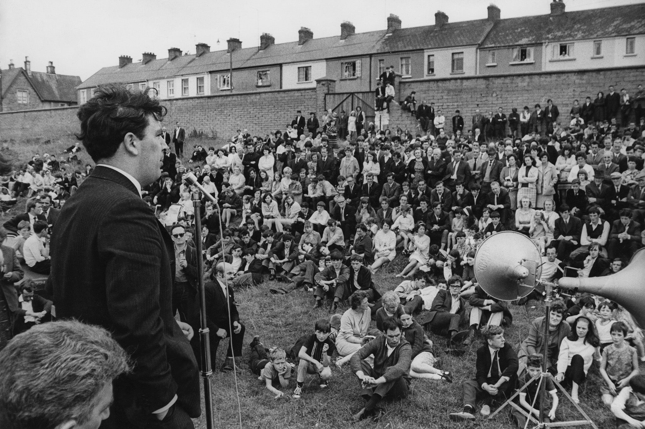 Addressing a Catholic meeting at the Celtic Park GAA ground in Derry, before a parade by the Protestant Apprentice Boys of Derry, 10 August 1969