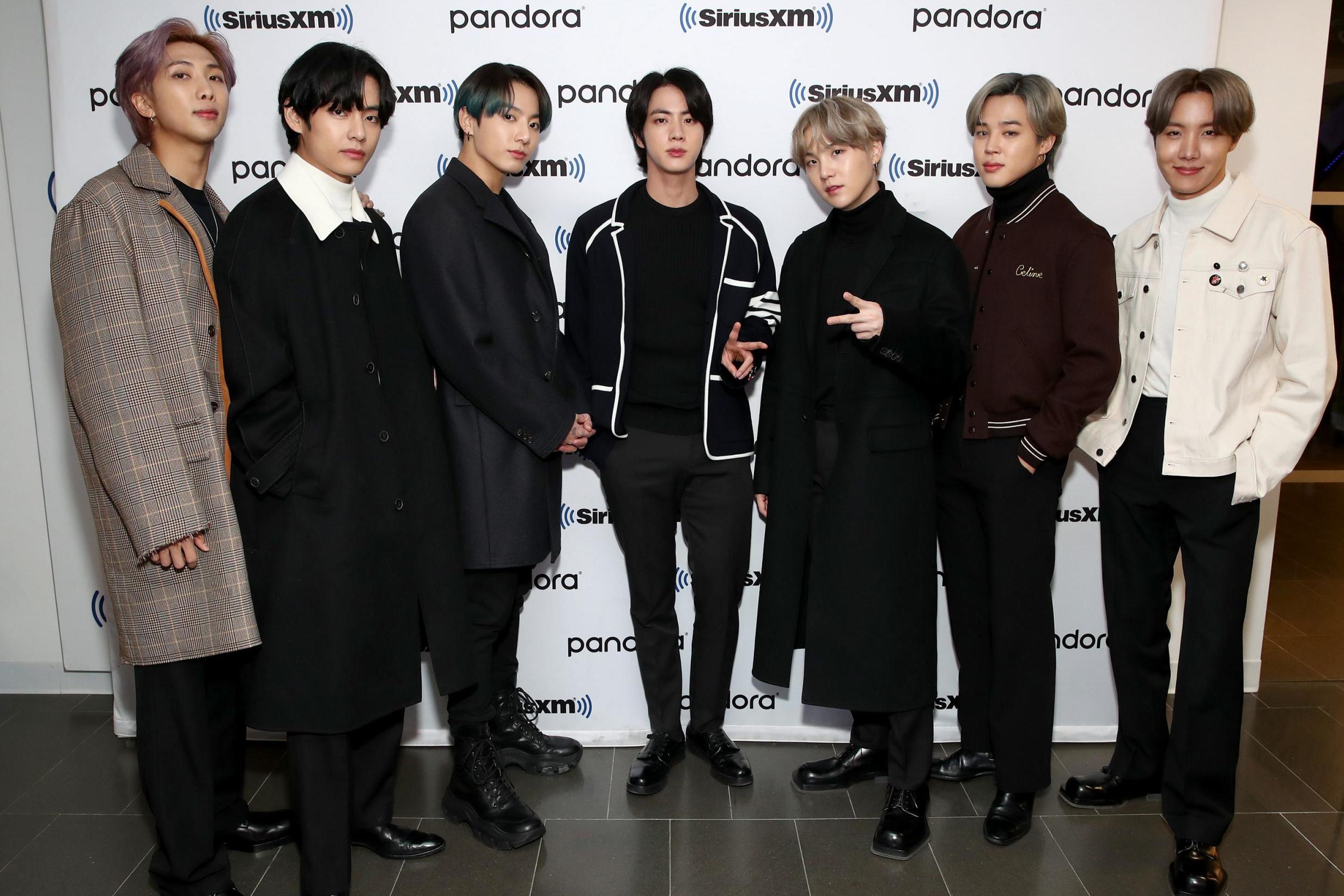 BTS visit the SiriusXM studios on 21 February 2020 in New York City.