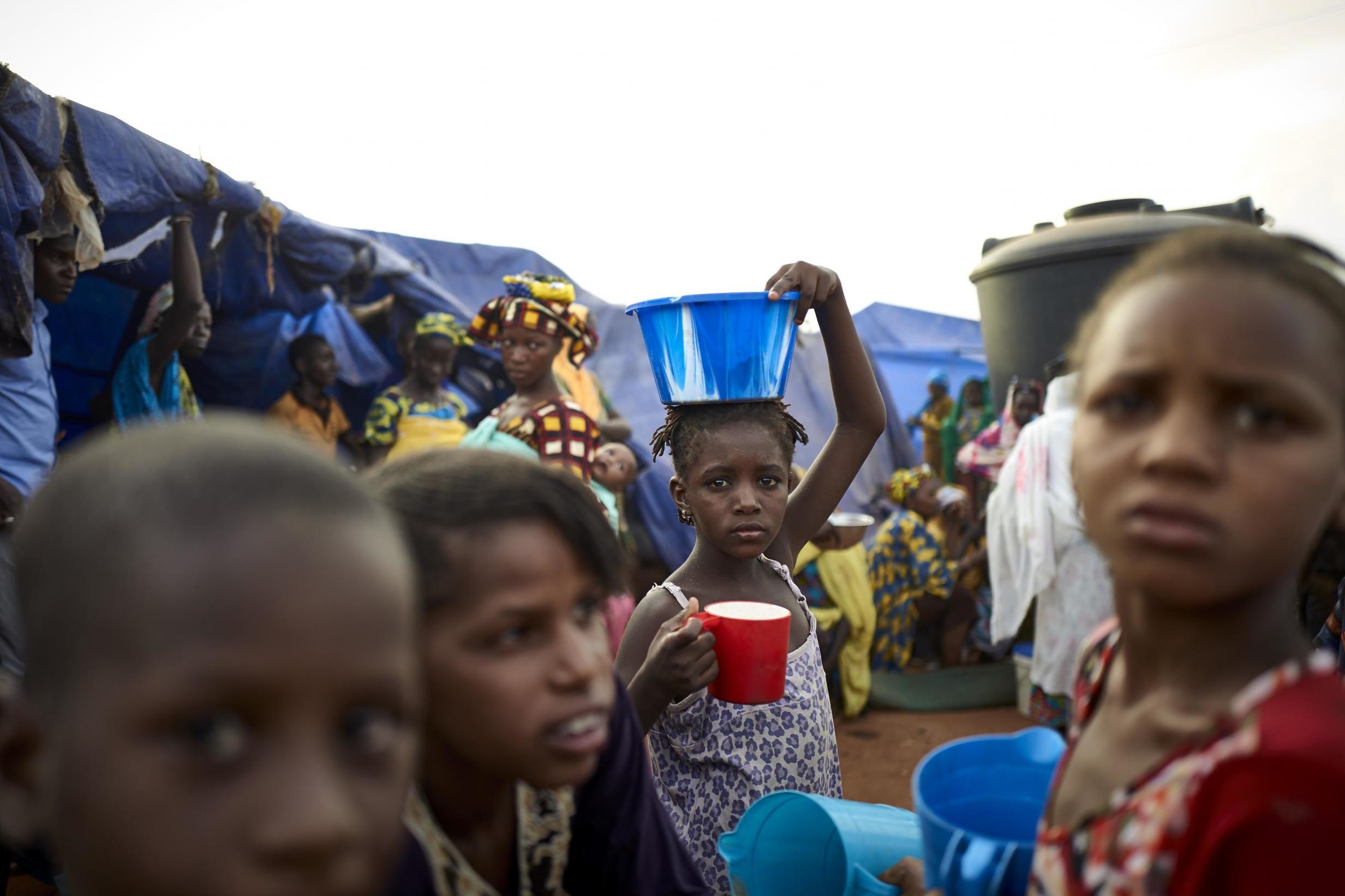 Girls in a camp in Faladie, where nearly 800 people found refuge last year after fleeing inter-communal violence in central Mali