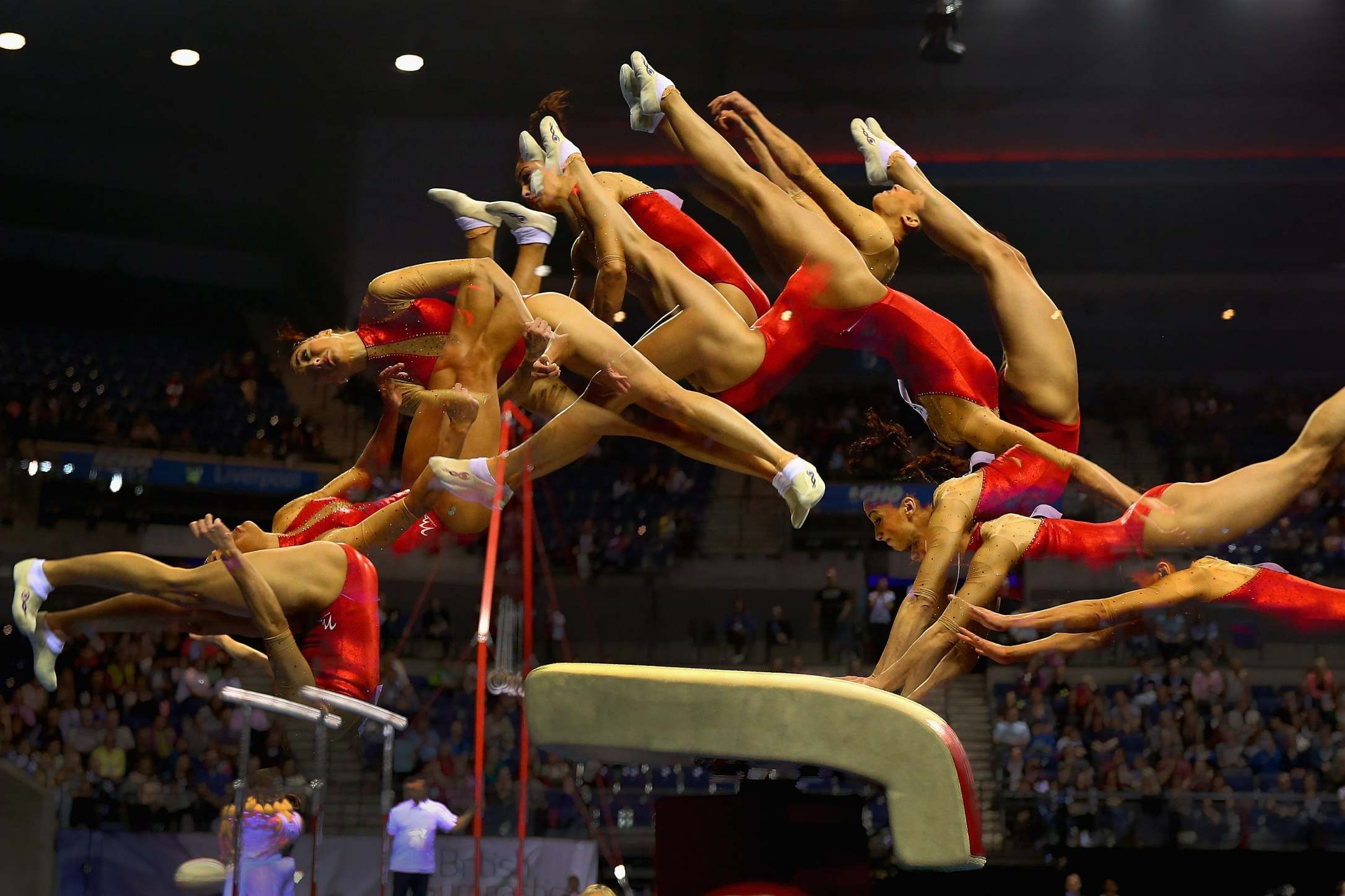 Lisa Mason competing in the vault during the 2015 British championships in Liverpool