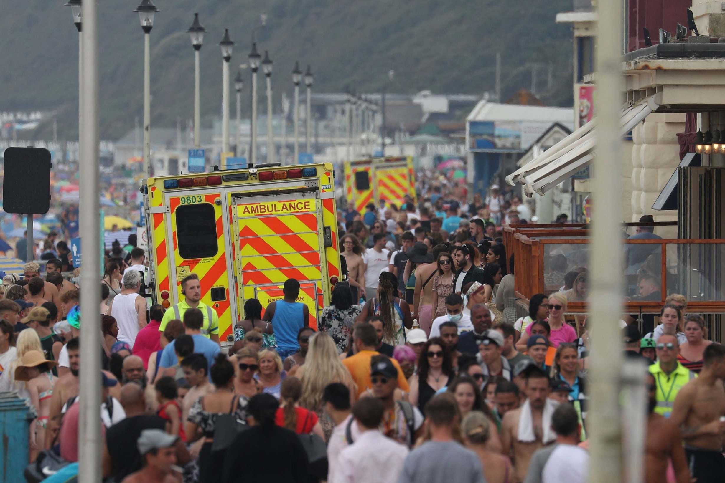 Emergency services make their way along the seafront on Bournemouth beach