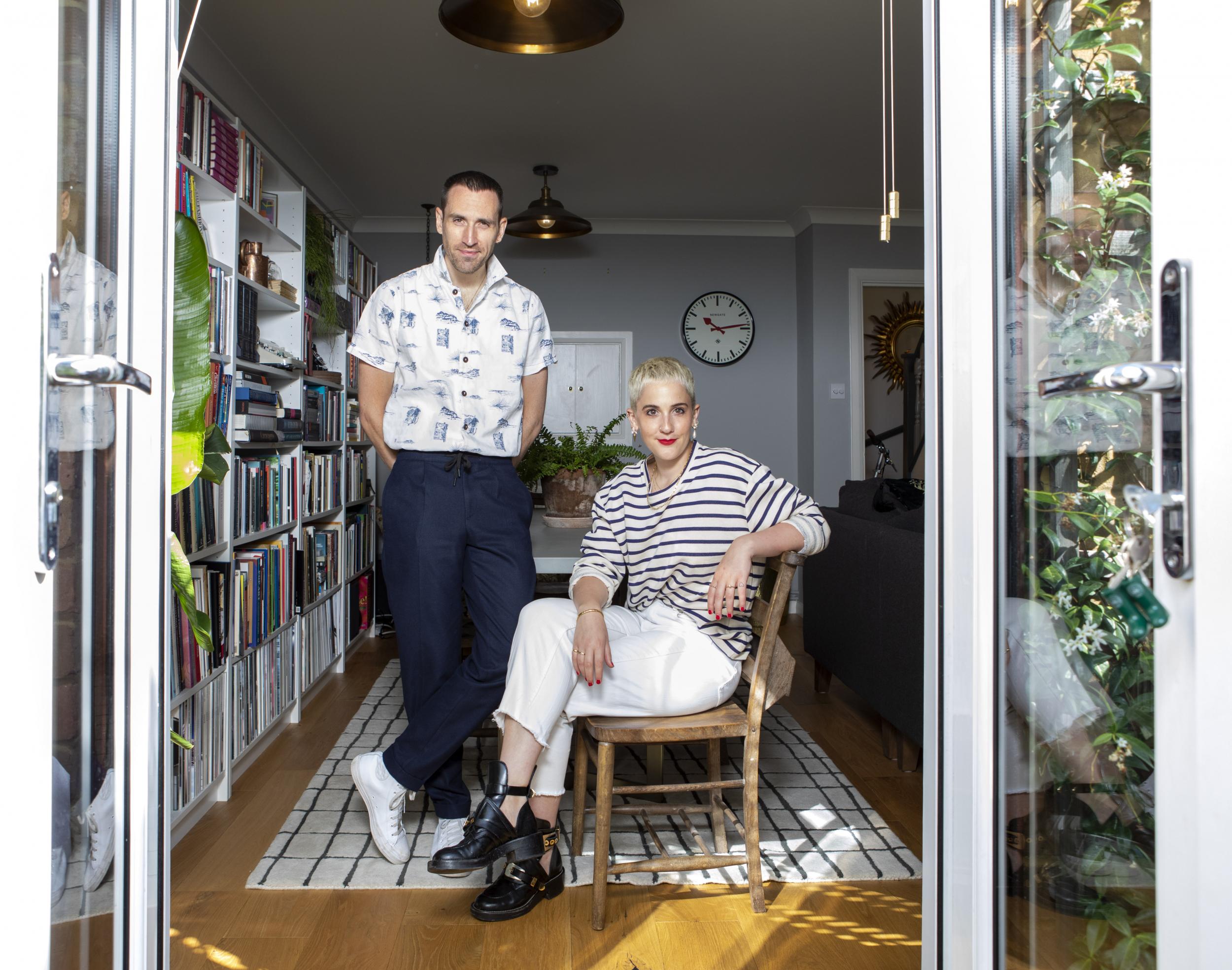 Ryan is wearing navy trousers from Stitch Fix's own brand 01.Algo and Harriet is wearing a Libertine Libertine top... which was sent to Ryan (Adrian Lourie)
