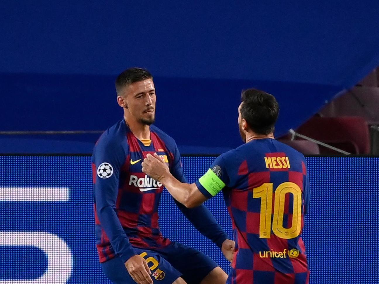 Lenglet celebrates with Messi after putting Barcelona ahead