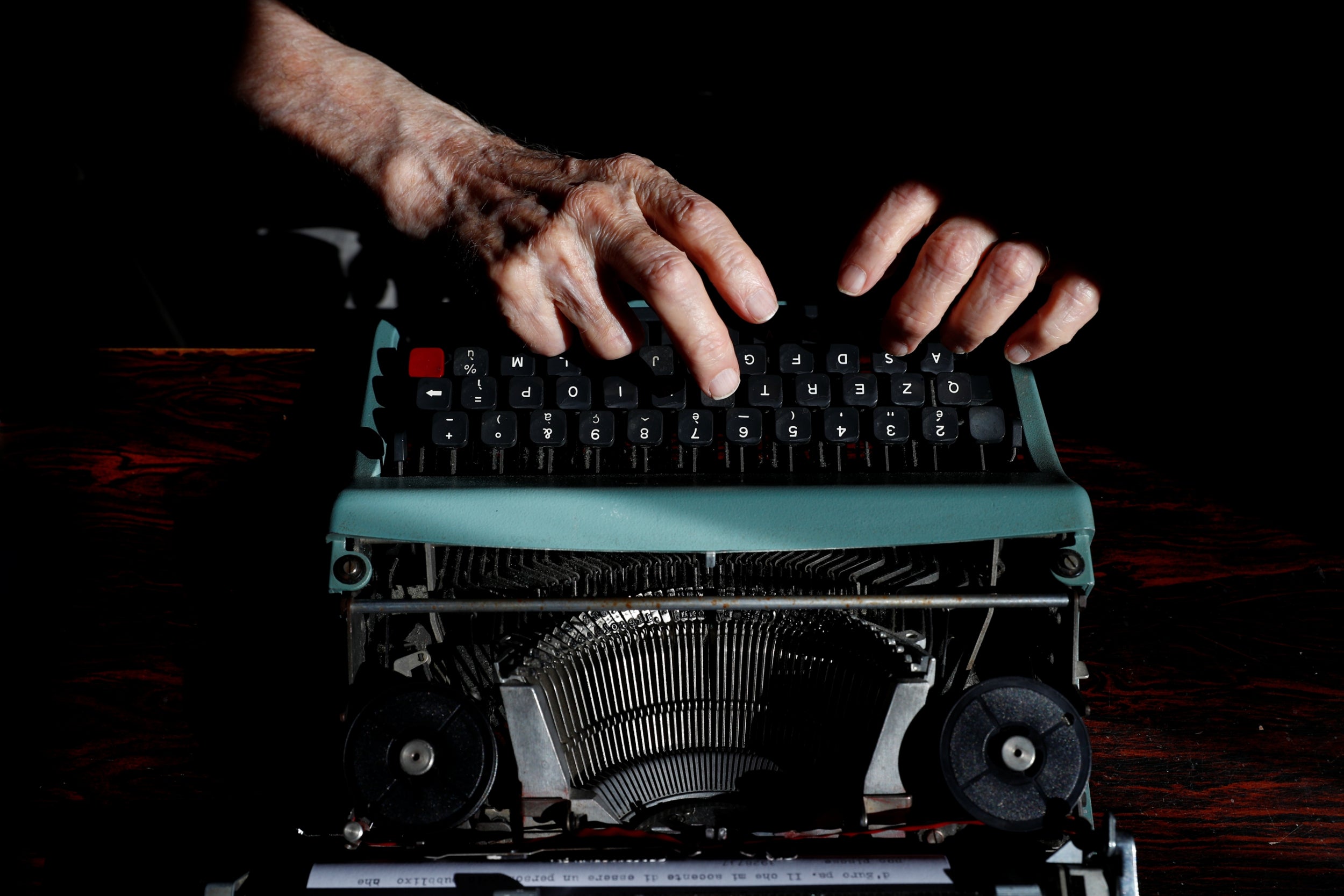 Paterno at his typewriter on the day before graduation