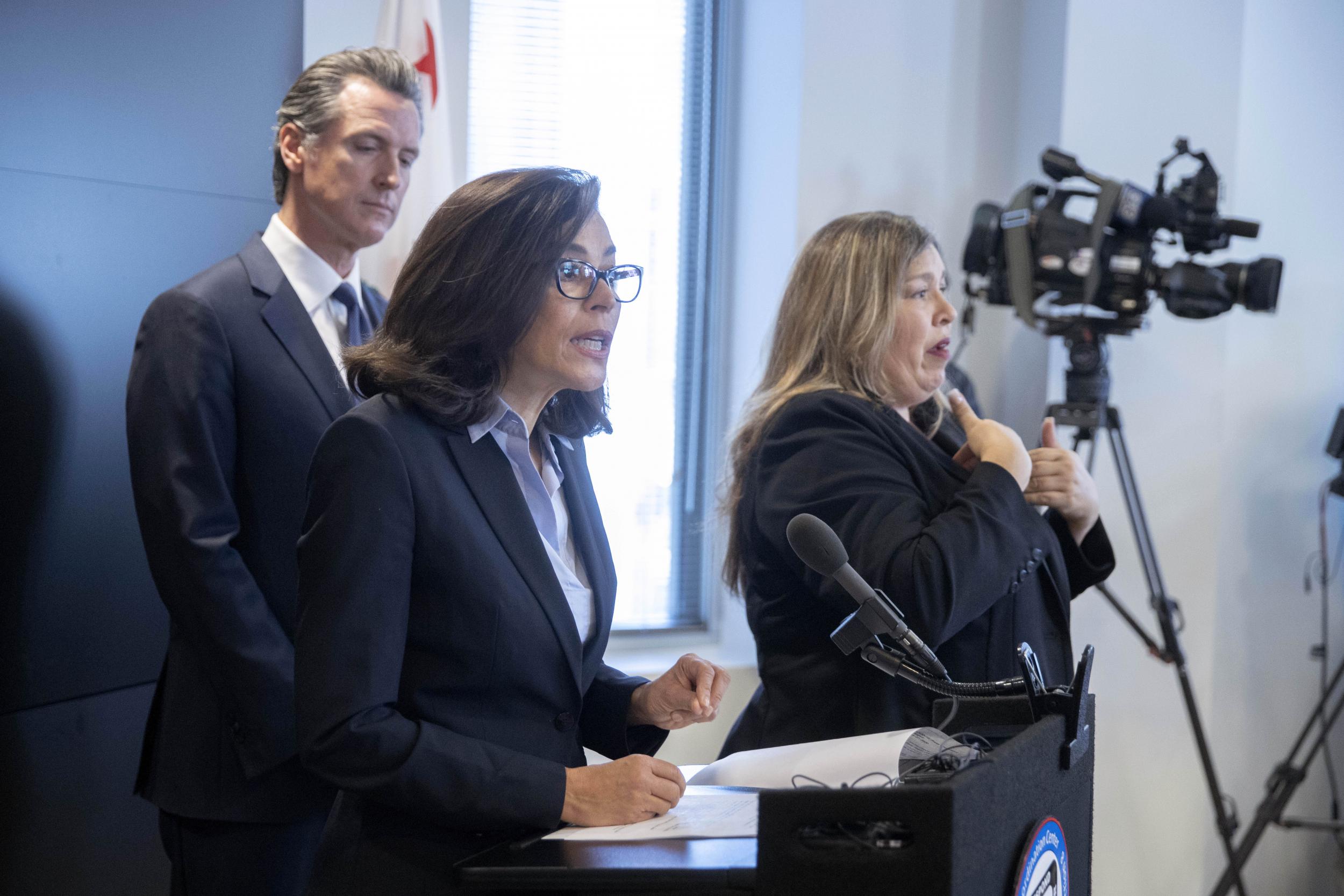 Dr Sonia Angell briefs the press in the early stages of California's coronavirus outbreak