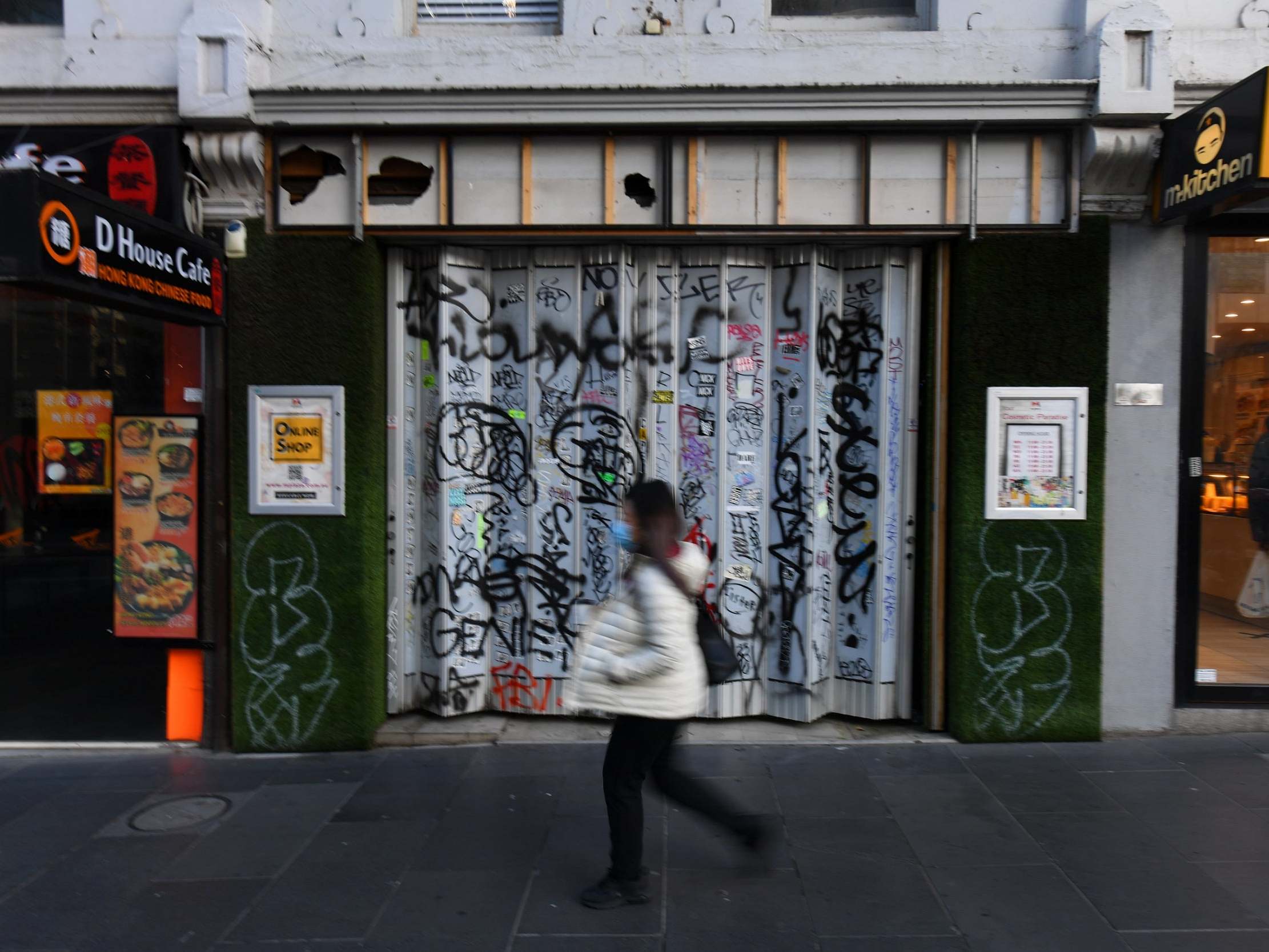 Closed-up business in Melbourne, which will remain under strict lockdown for another five weeks