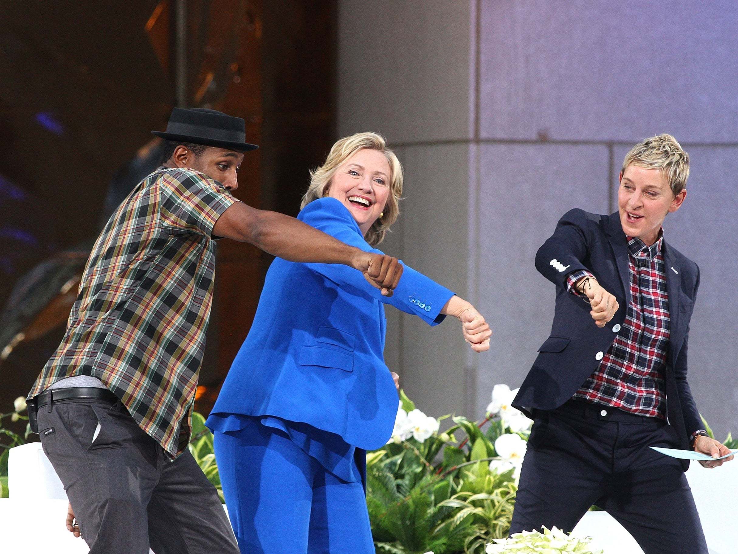 Boss and DeGeneres with Hillary Clinton in 2015