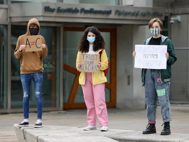 School students demonstrate outside Scottish parliament over downgraded SQA results, 10 August, 2020