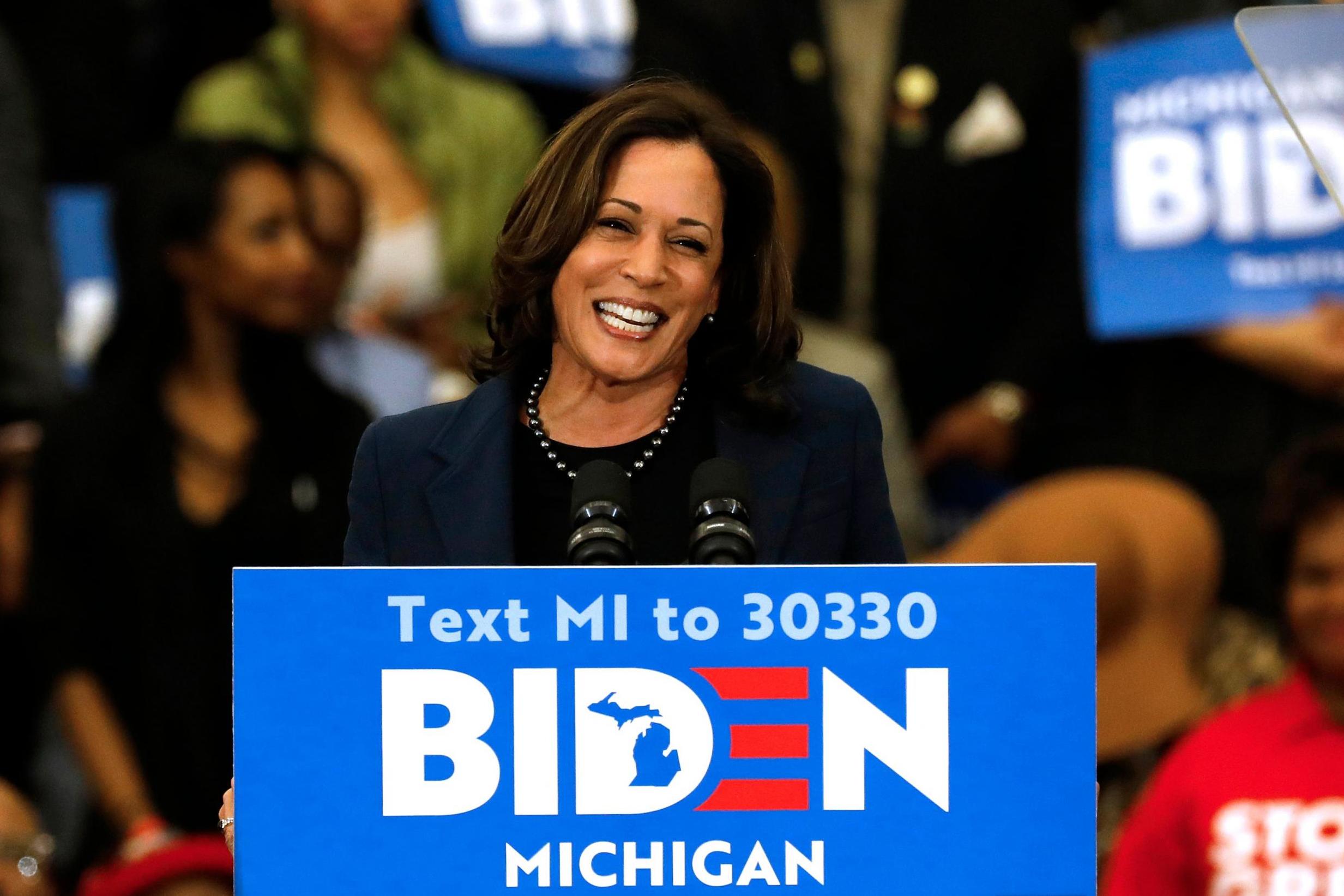 Harris endorses Biden at a Detroit rally in March