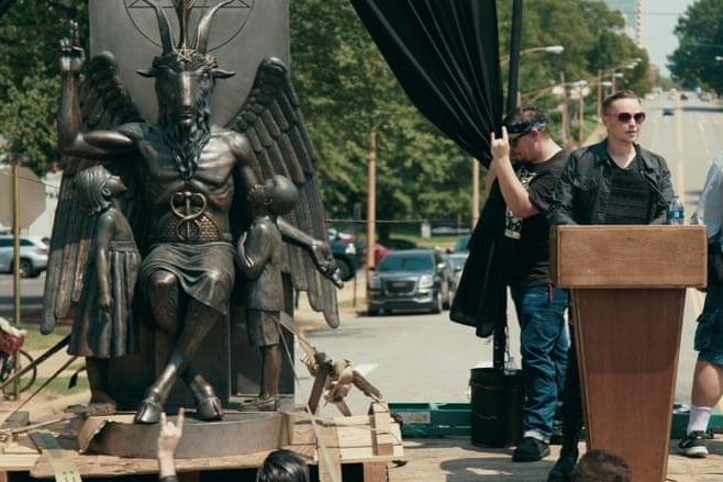 Temple co-founder Lucien Greaves during the unveiling of the statue