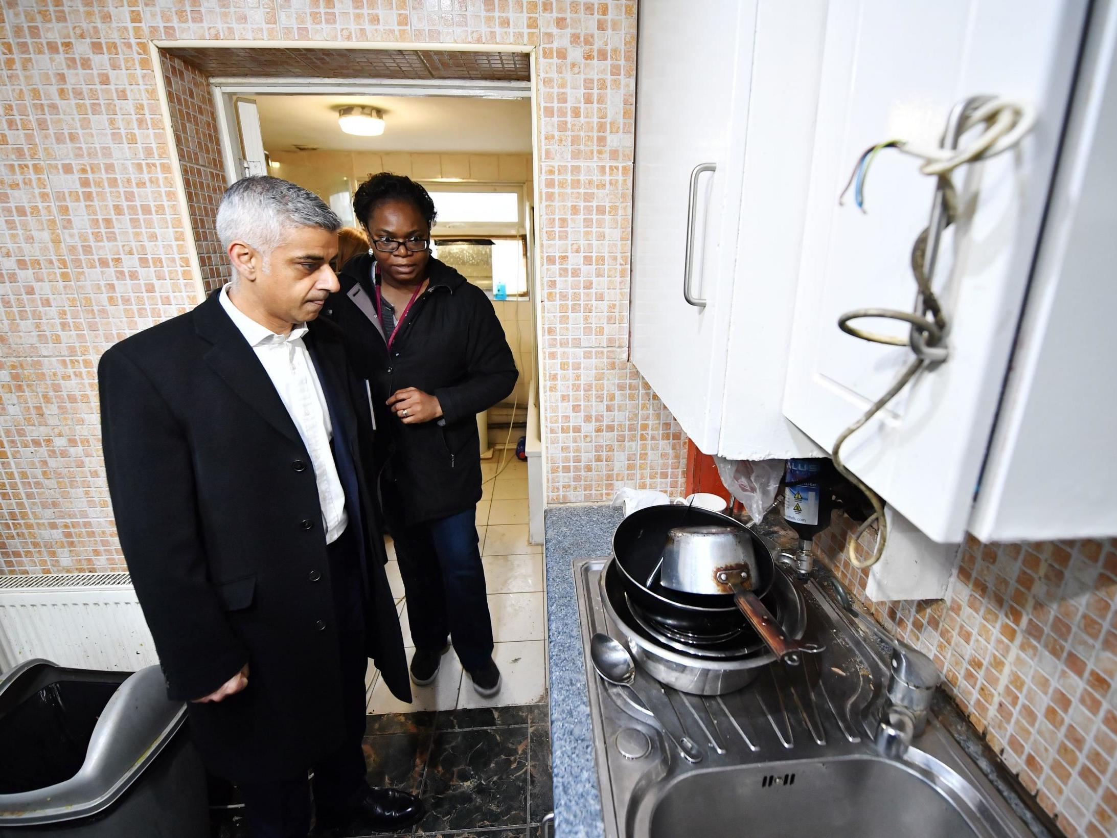 Mayor of London Sadiq Khan joins council enforcement officers inspecting private rental property in Newham, April 2017