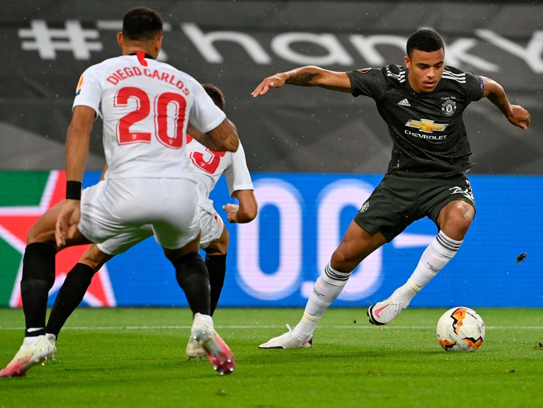 Mason Greenwood on the ball for United against Sevilla