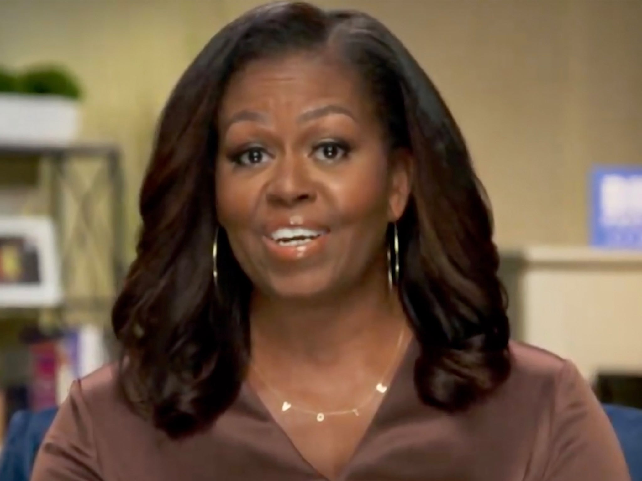 Say what you see: Speaking via video link, the former first lady gave a passionate speech on the first day of the Democratic National Convention