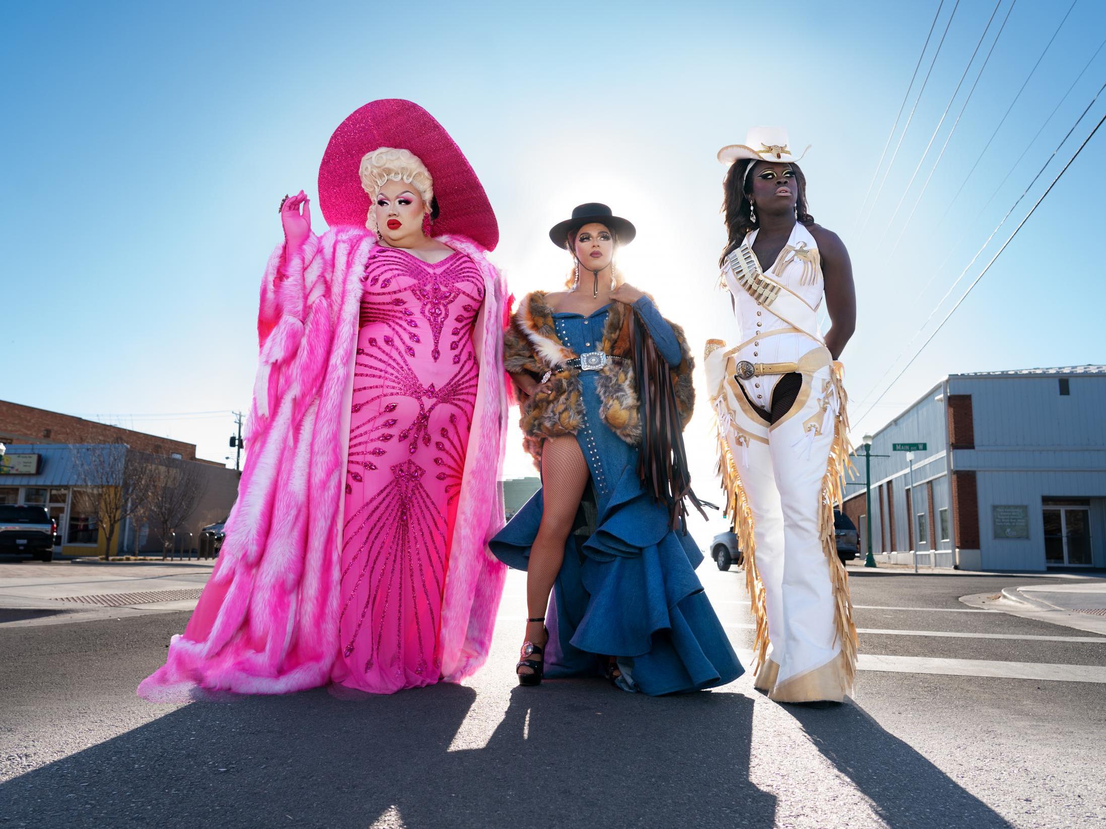 From left: drag queens Eureka O’Hara, Shangela Laquifa Wadley and Bob the Drag Queen on ‘We’re Here’