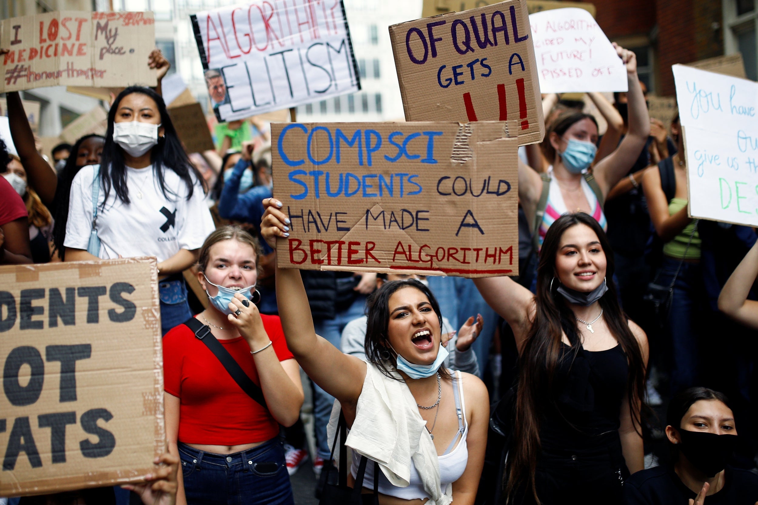 Students protested against the moderation system which saw tens of thousands of A-level results downgraded