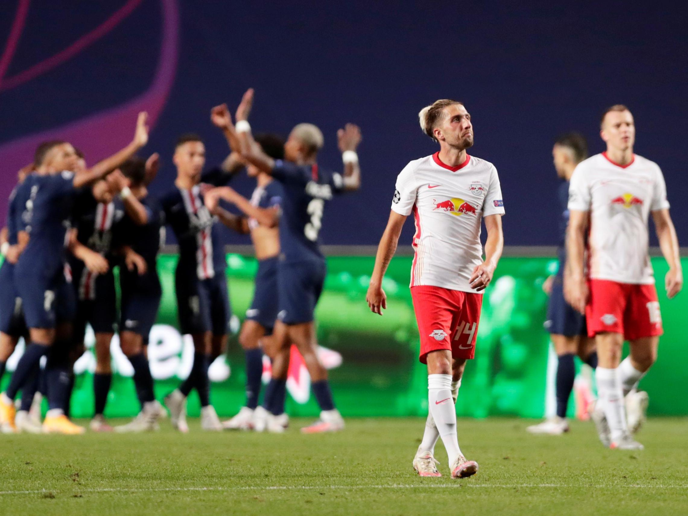 Leipzig’s Kevin Kampl looks dejected after Angel Di Maria scores (Reuters)