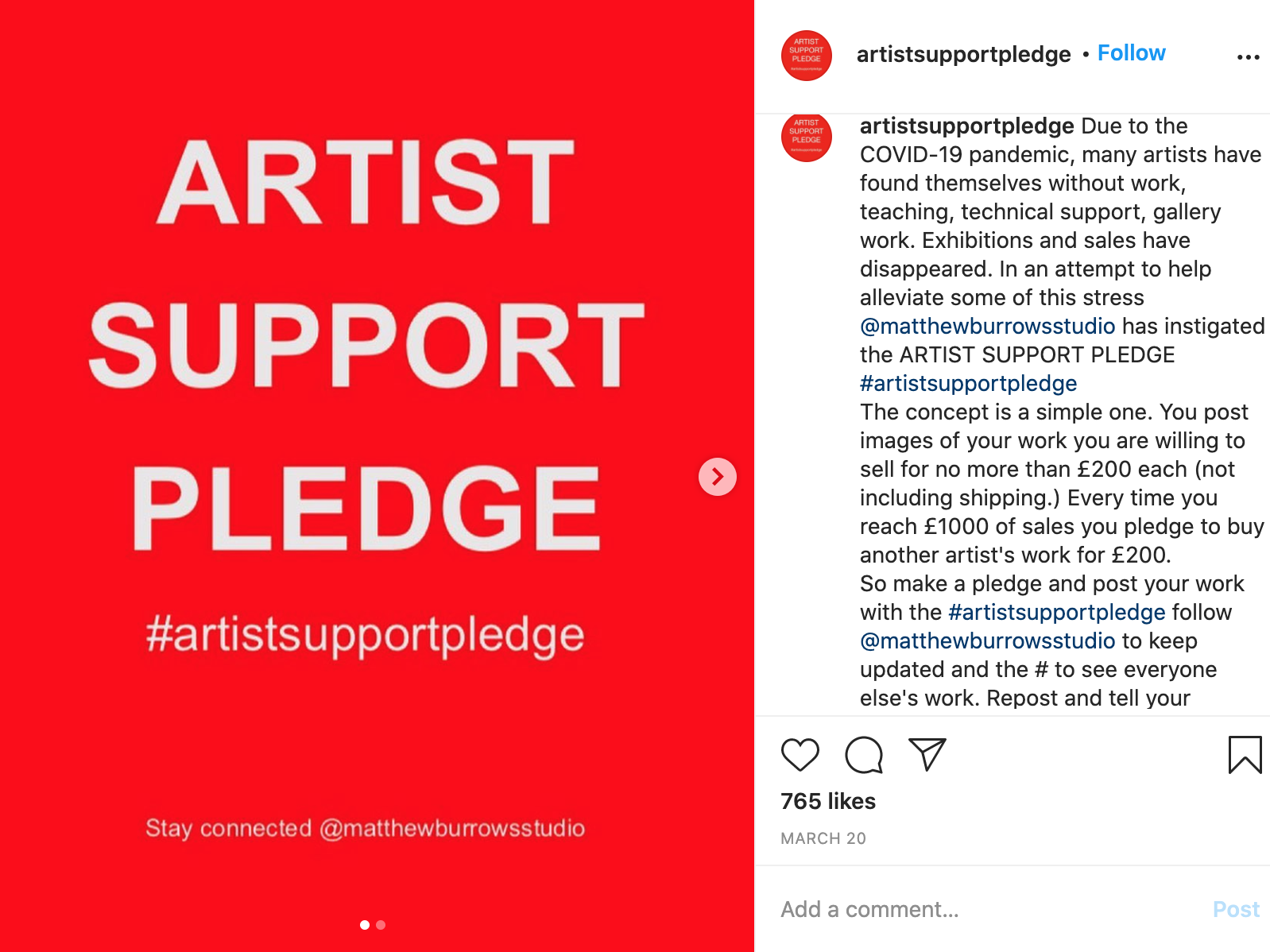 Matthew Burrows set up the Artist Support Pledge in March to help creatives through lockdown