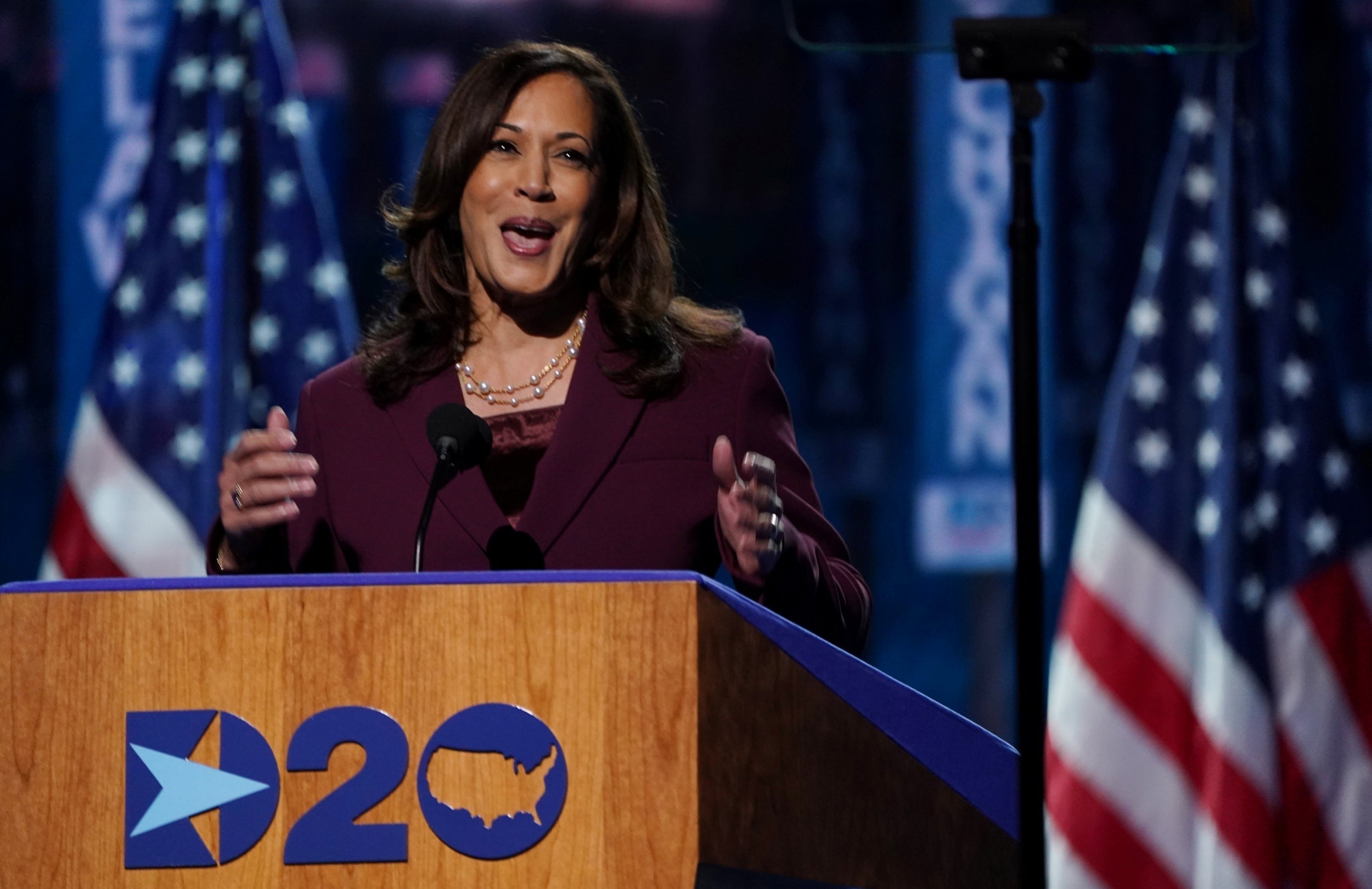 Then-Senator Kamala Harris accepts the nomination to be the Democrats' vice-presidential candidate at the DNC on 19 August, 2020