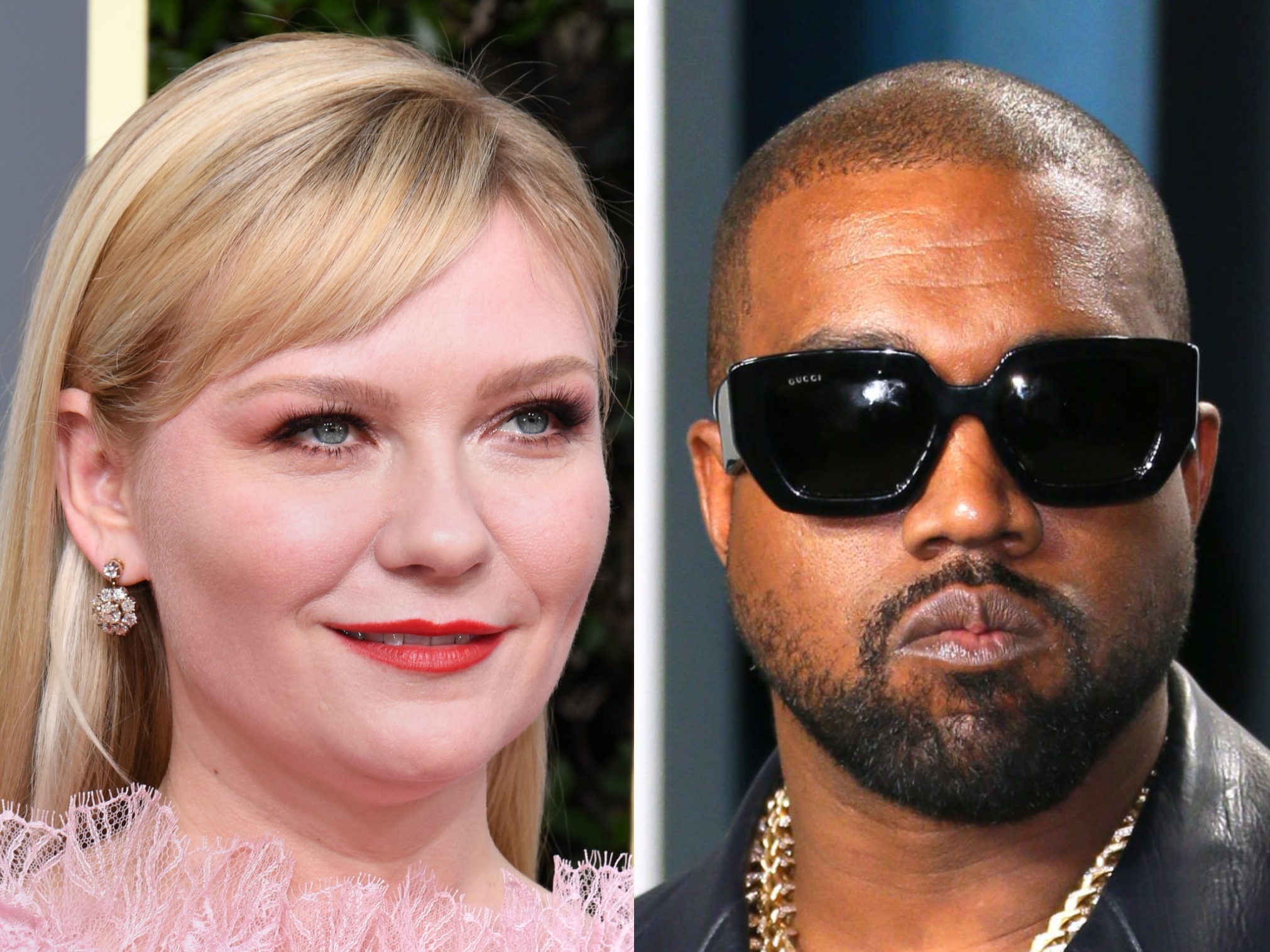 Film star Kirsten Dunst (left) and acclaimed music artist and presidential hopeful Kanye West (right)